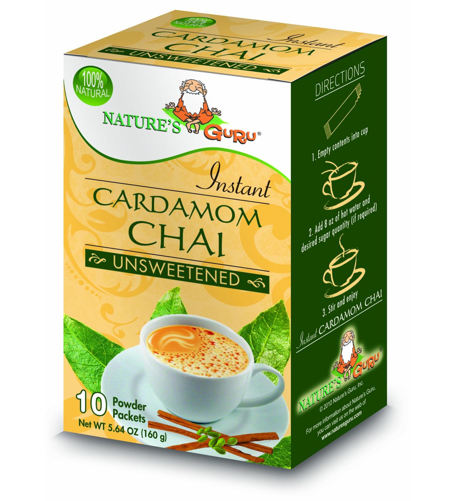 Nature's Guru Instant Cardamom Chai Tea Drink Mix Unsweetened 10 Count - On-the-Go Packets, 5.64 oz - Buy Online on GoSupps.com