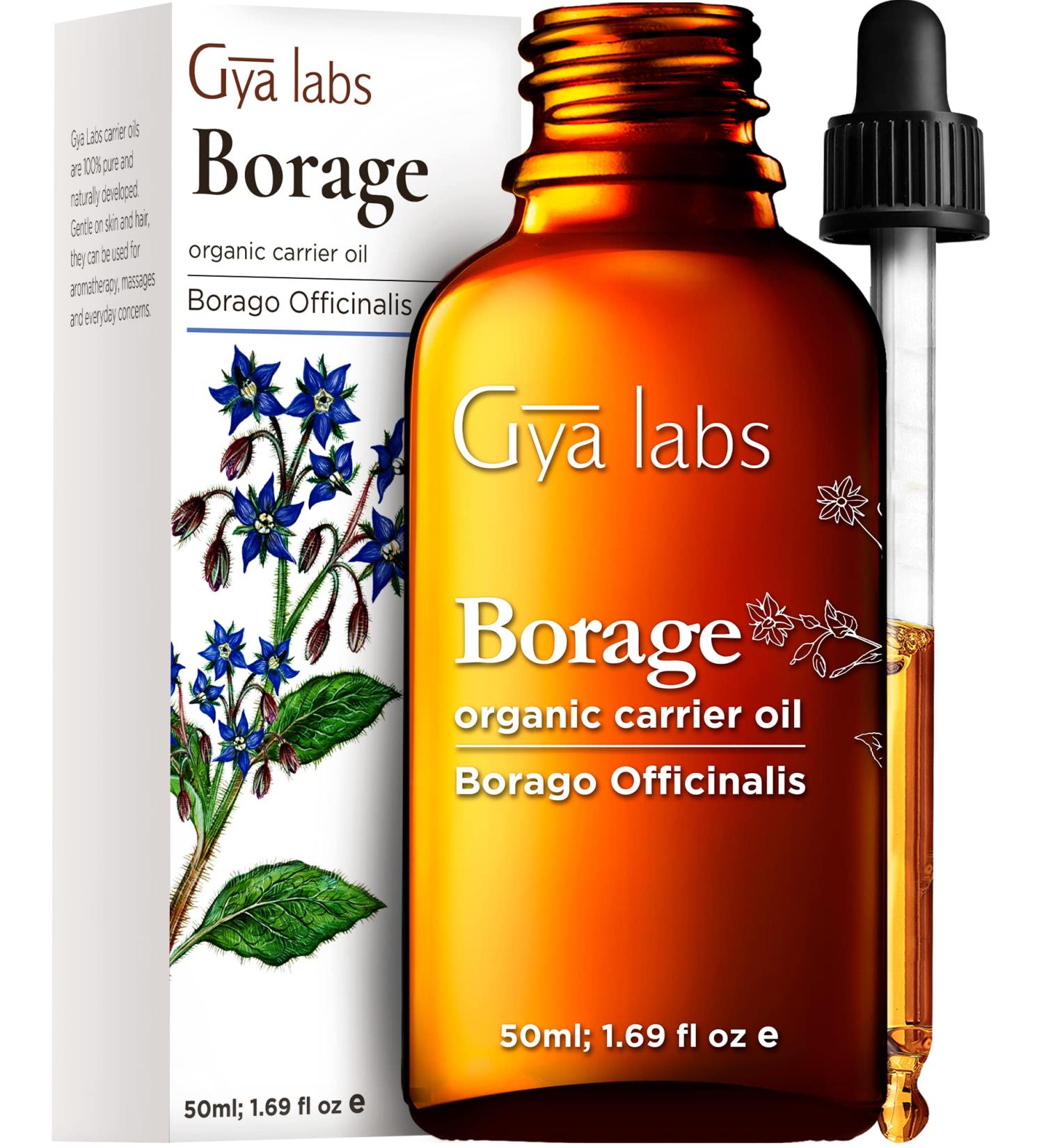 Gya Labs Organic Borage Oil - Cold Pressed Borage Oil for Hair, Face & Lotions - Healing & Comforting - 1.69 fl oz - Buy Online on GoSupps.com