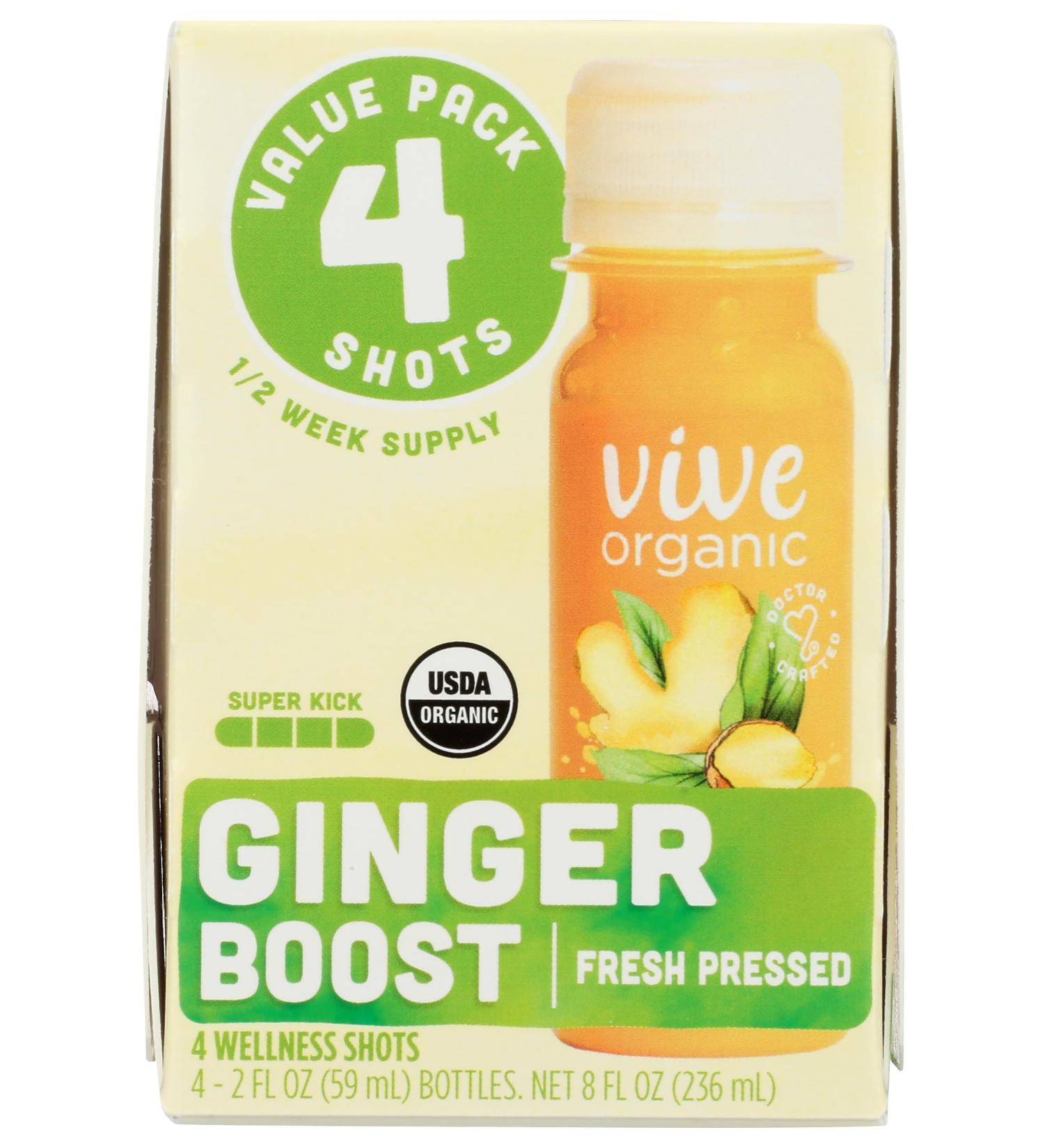 VIVE ORGANIC Ginger Boost Shot 4pk - Organic Energy & Wellness Shots for Immune Support | International Shipping - Buy Online on GoSupps.com