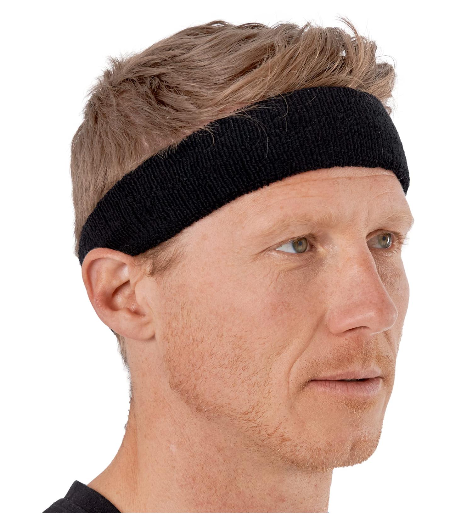 Sweatbands Set - Head & Wrist Sweat Bands for Sports & Gym - Terry Cloth Headband & Wristbands for Men & Women - Stretchy Cotton - Black - Buy Online on GoSupps.com