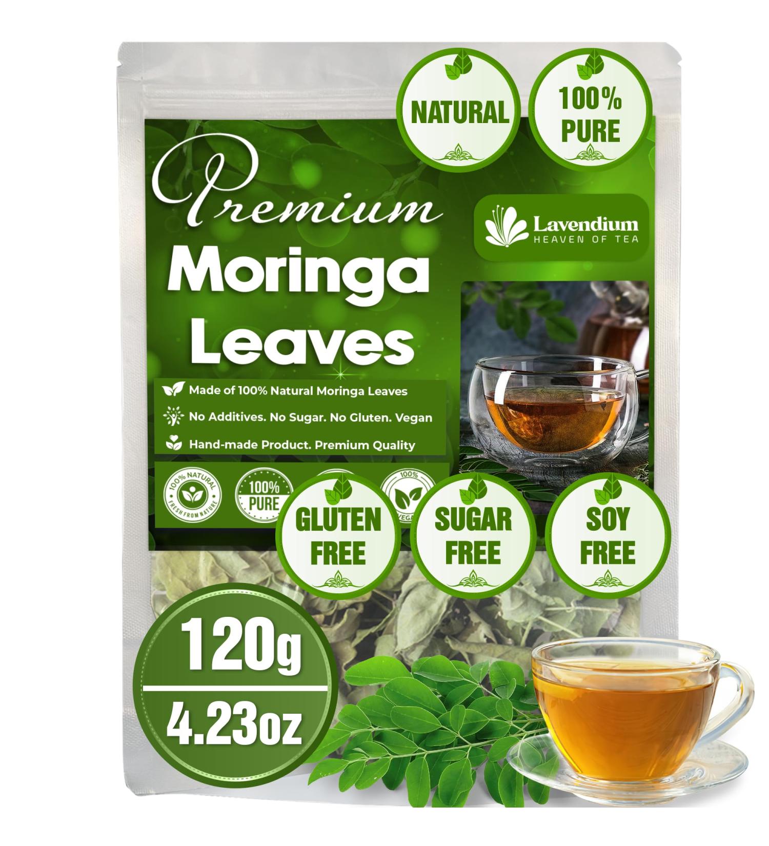 Lavendium Permium 120g (4.23oz) Natural Moringa Dried Leaves 100% Natural & Pure Moringa Leaves Moringa Loose Leaf Herbal Tea No Additives No Caffeine Vegan - Buy Online on GoSupps.com