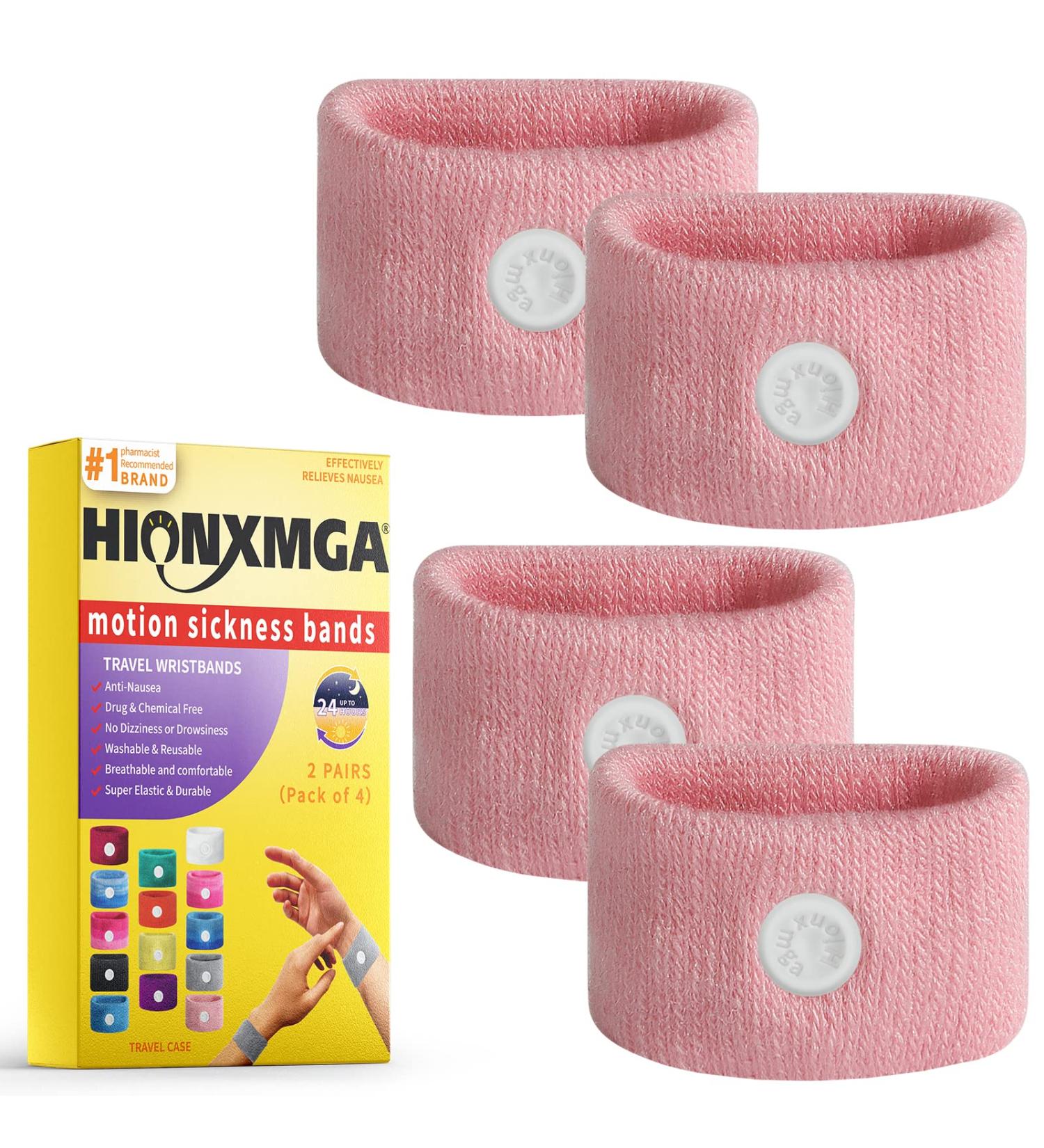 Travel Sickness Straps - Acupressure Bracelets for Nausea Relief | 2 Pairs in Pink - Natural Relief from Morning Nausea Dizziness & Anxiety - Buy Online on GoSupps.com