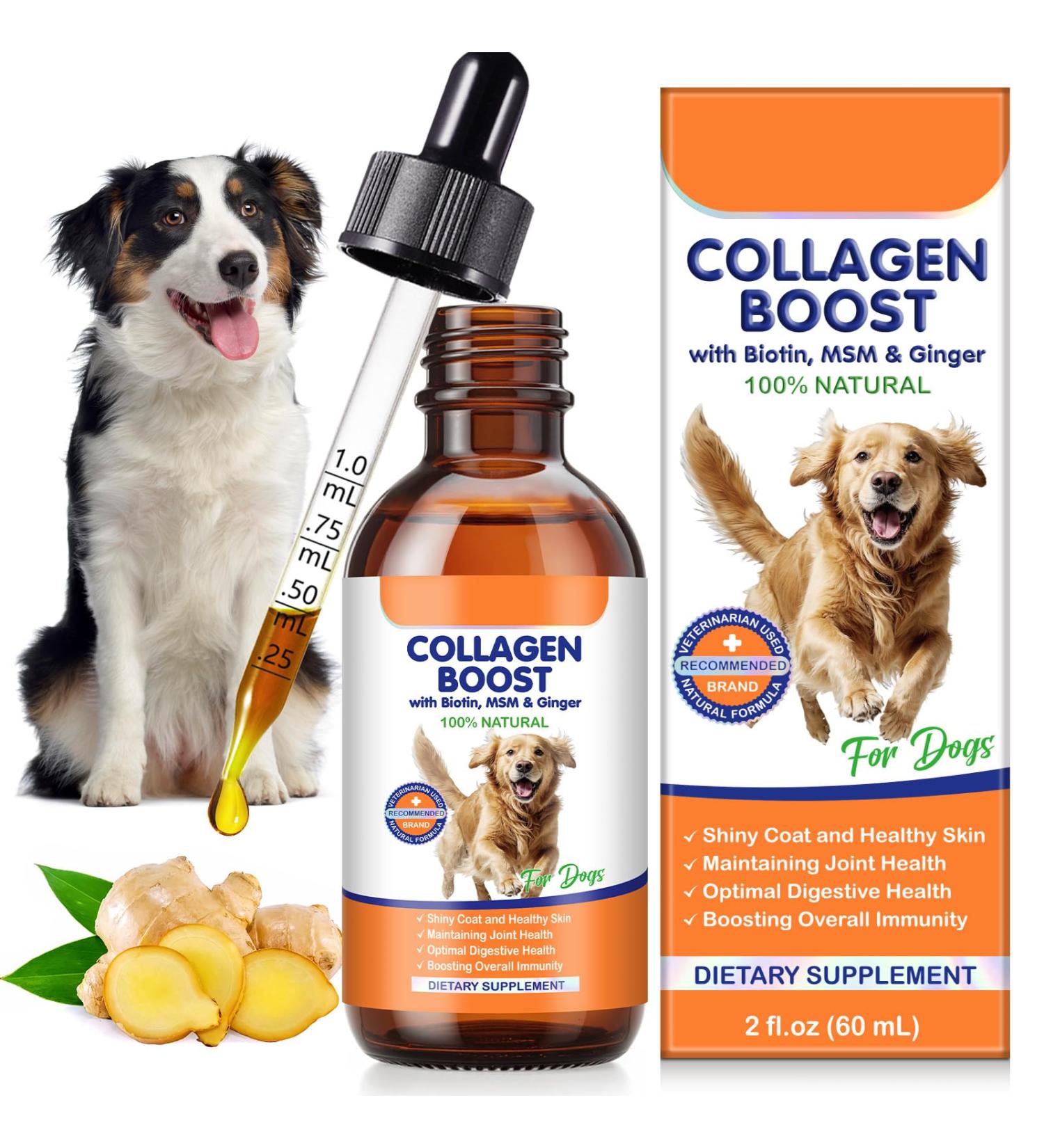 Premium Grass-Fed Liquid Collagen for Dogs - Skin and Coat Support Supplement with Biotin Vitamin C and Hyaluronic Acid - Buy Online on GoSupps.com