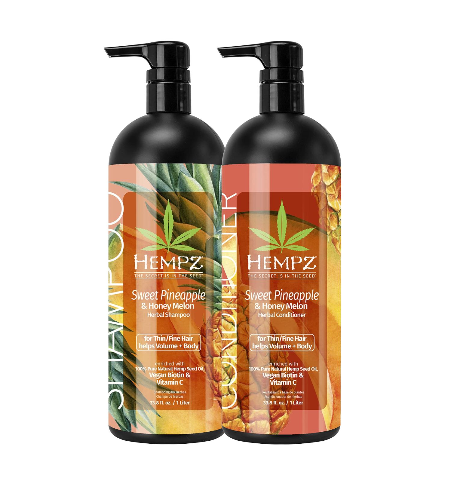 HEMPZ Hair Shampoo & Conditioner Set - Sweet Pineapple & Honey Melon Scent for Thin/Fine Dry  Damaged and Color Treated Hair  Hydrating  Softening  Moisturizing with Biotin Duo Set - 33.8 fl oz