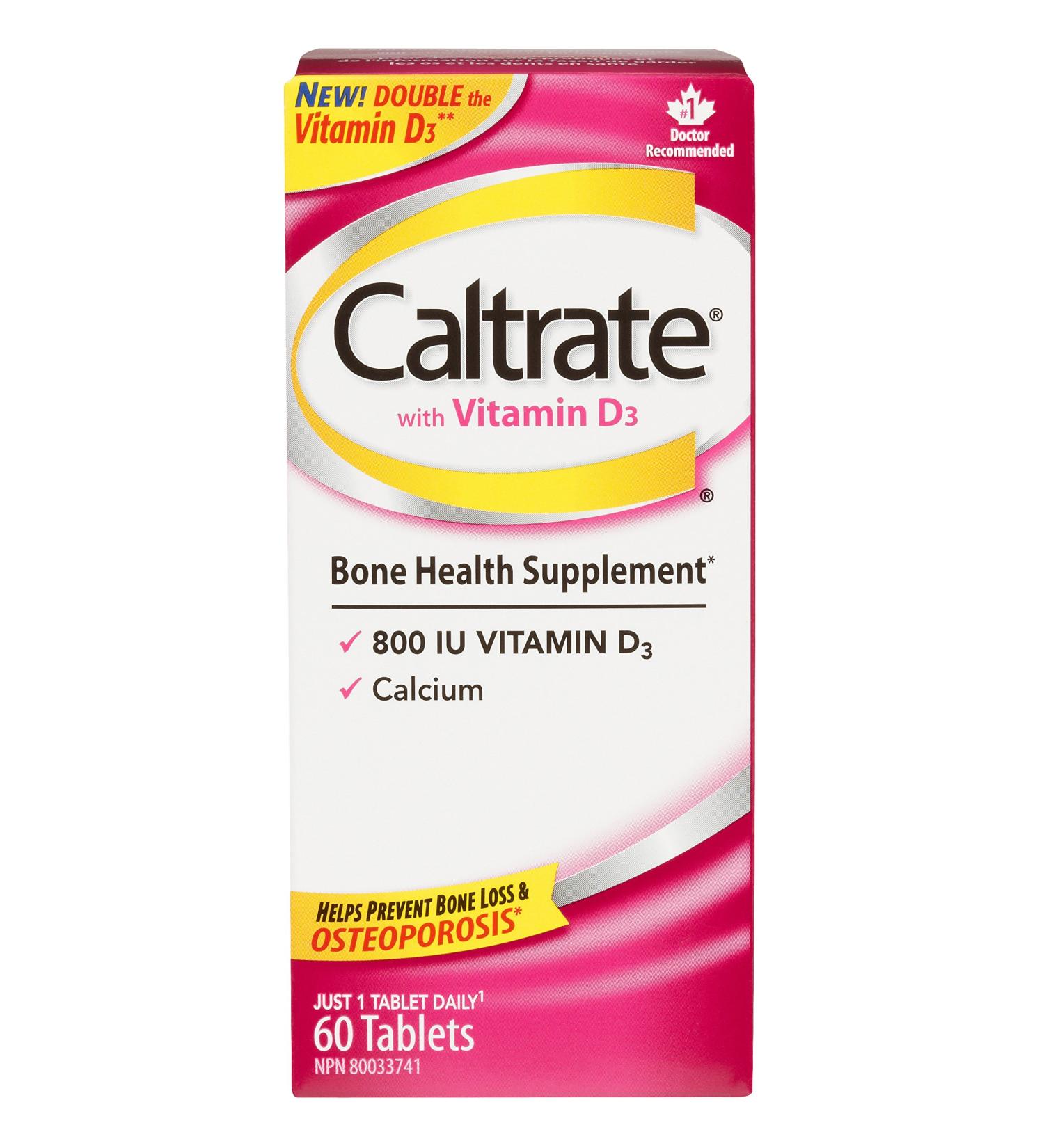 Caltrate with Vitamin D3 (60 Count) 600 mg Calcium Vitamin D3 Bone Health Supplement - Buy Online on GoSupps.com