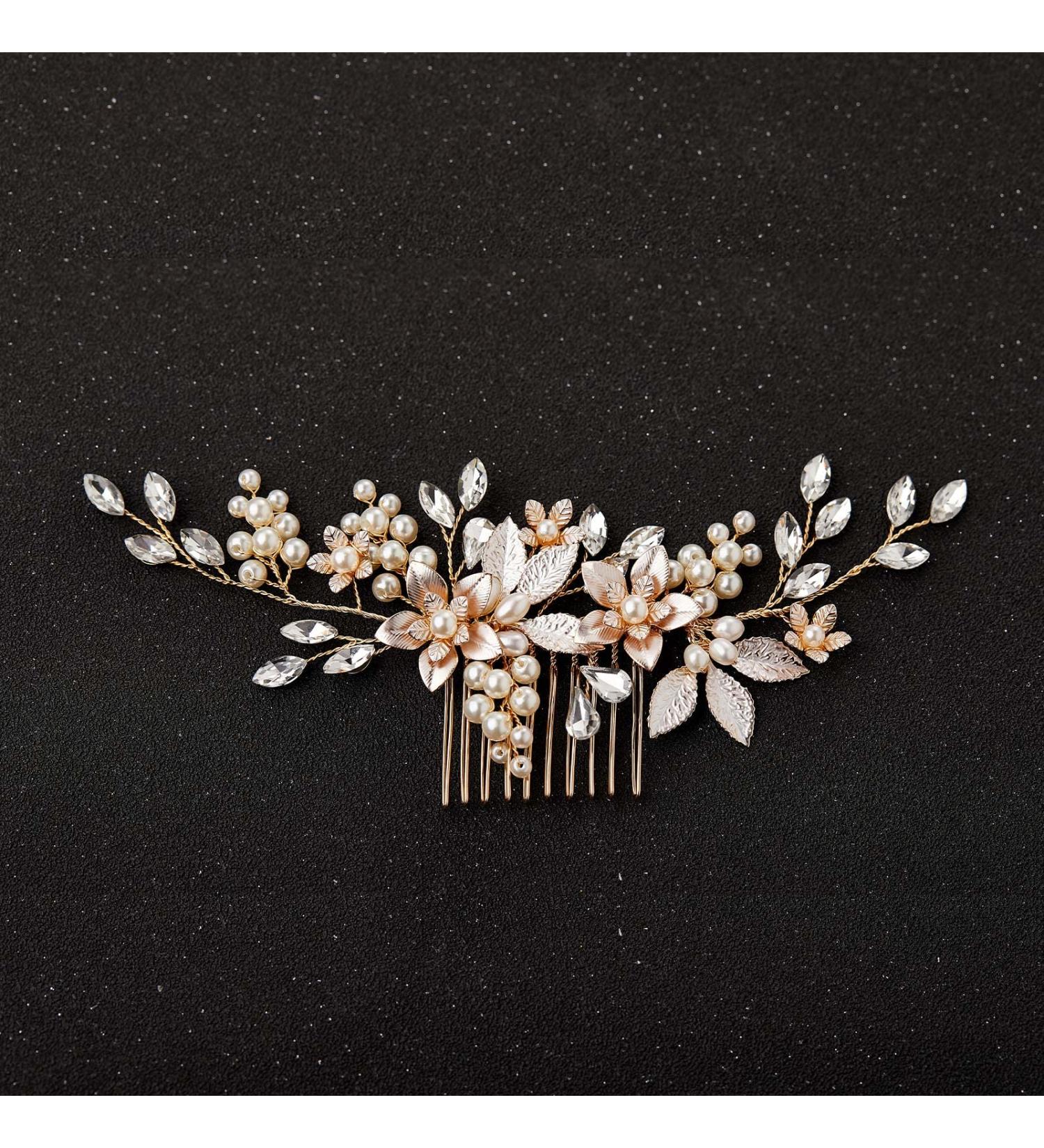 SWEETV Gold Wedding Hair Comb Clip - Bridal Hair Accessories for Brides Women - Buy Online on GoSupps.com