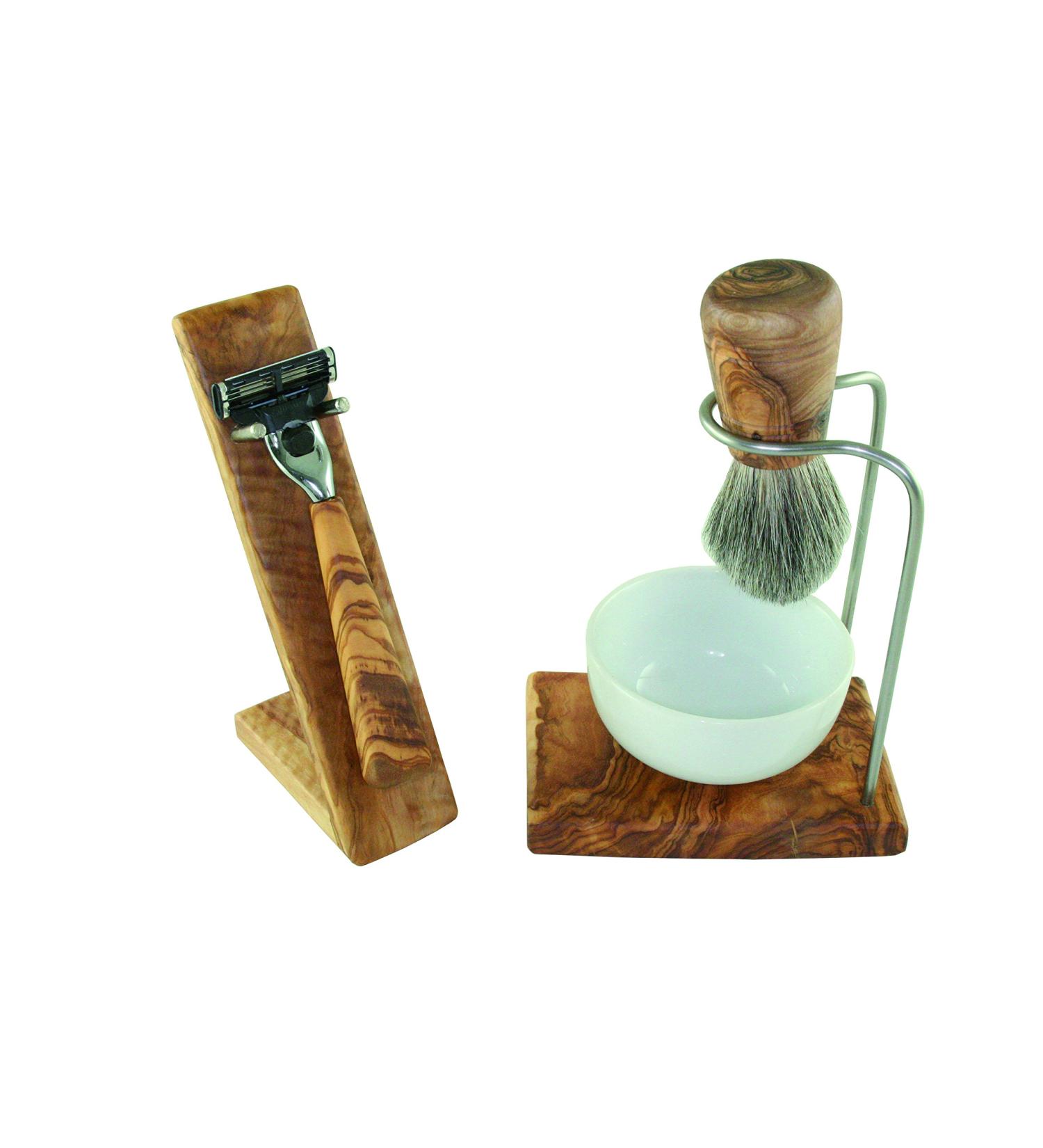 DOM shaving set 5-piece made of olive wood with porcelain bowl type 1