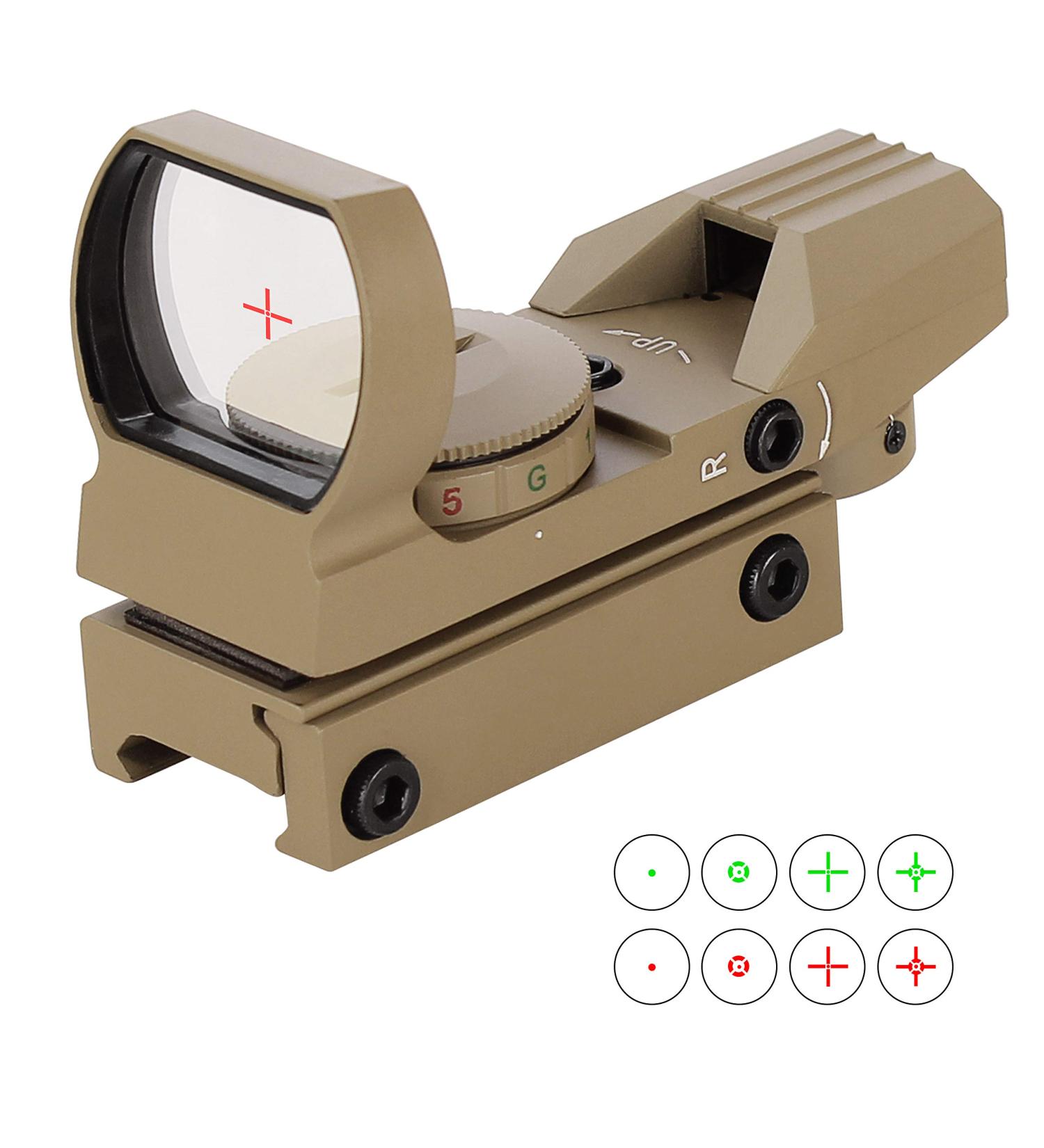 ESSLNB Red Green Dot Sight Reflex Scope | 4 Reticles | 20/22mm Rail Mounts | Waterproof & Shockproof | 5 Brightness Levels | Sand Color - Buy Online on GoSupps.com