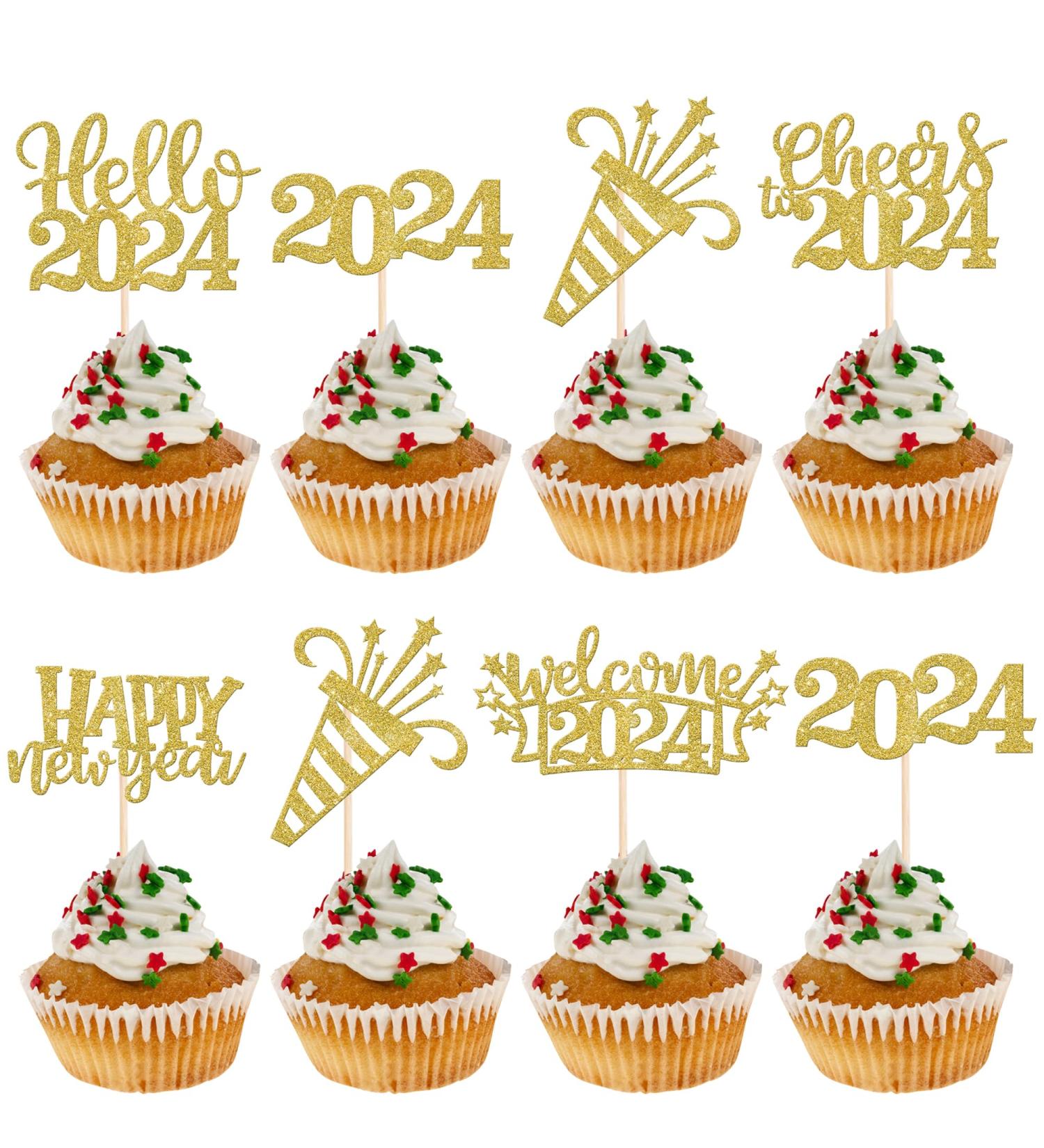SYKYCTCY 36 Pack Happy New Year Cupcake Toppers Glitter Welcome 2024 Cupcake Topper Cheers to 2024 Cupcake Topper Hello 2024 Cupcake Food Picks Decorations for Happy New Year Eve Party Supplies Gold Color 4 - Buy Online on GoSupps.com
