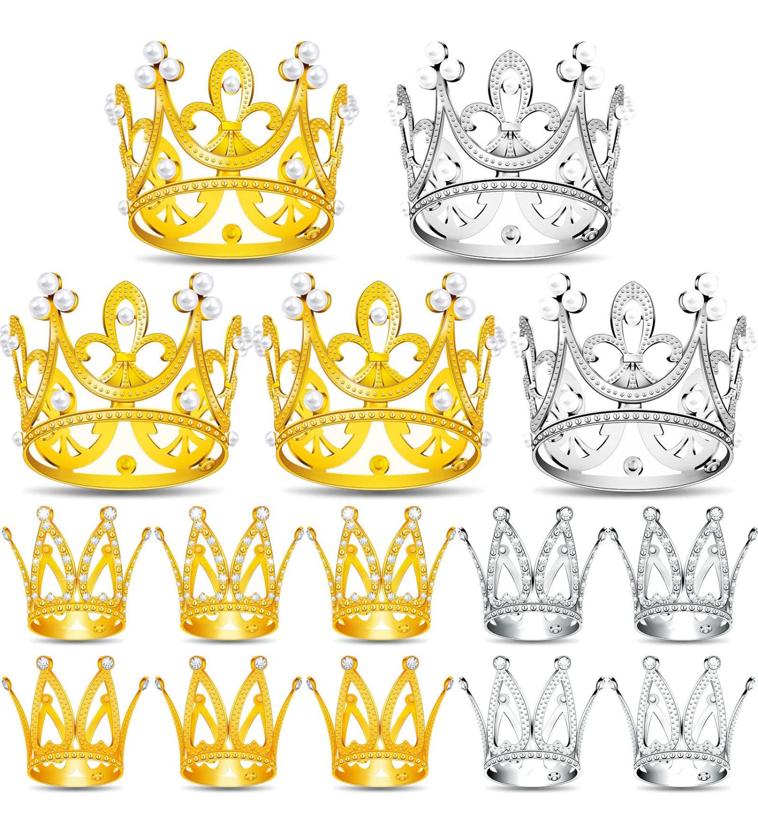 15Pcs Crown Cake Topper Gold Silver Mini Crowns Small Crystal Pearl Cupcake Toppers for Flower Arrangements Cupcake Baby Shower Birthday Party Wedding Decor Gold Silver - Buy Online on GoSupps.com