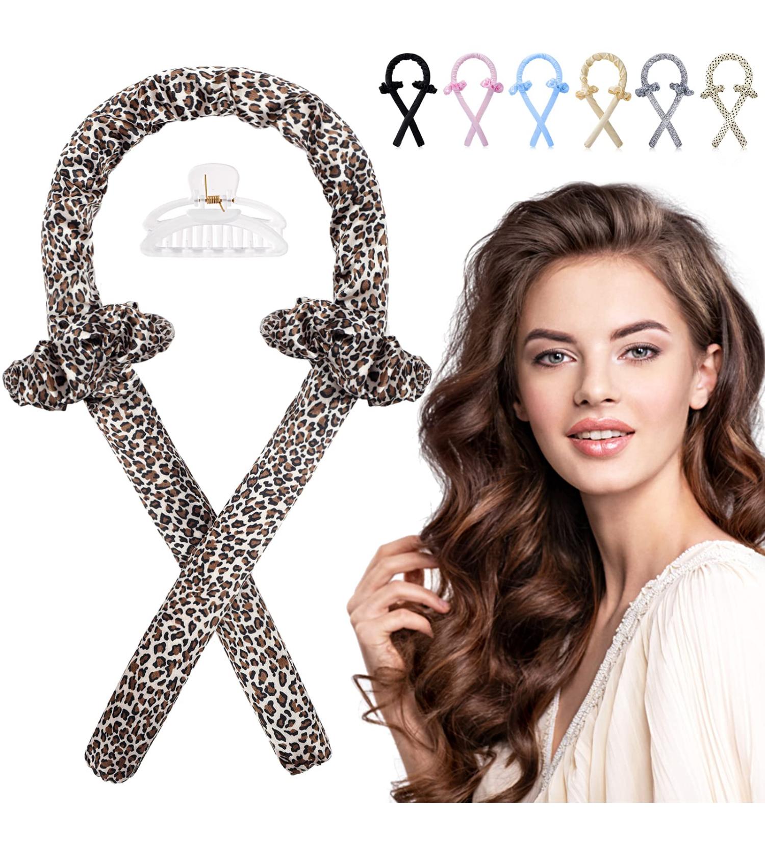 Heatless Curling Rod Headband - Leopard Print | IENIN No Heat Hair Rollers for Women | Overnight Hair Curlers with Scrunchies & Clips - Buy Online on GoSupps.com