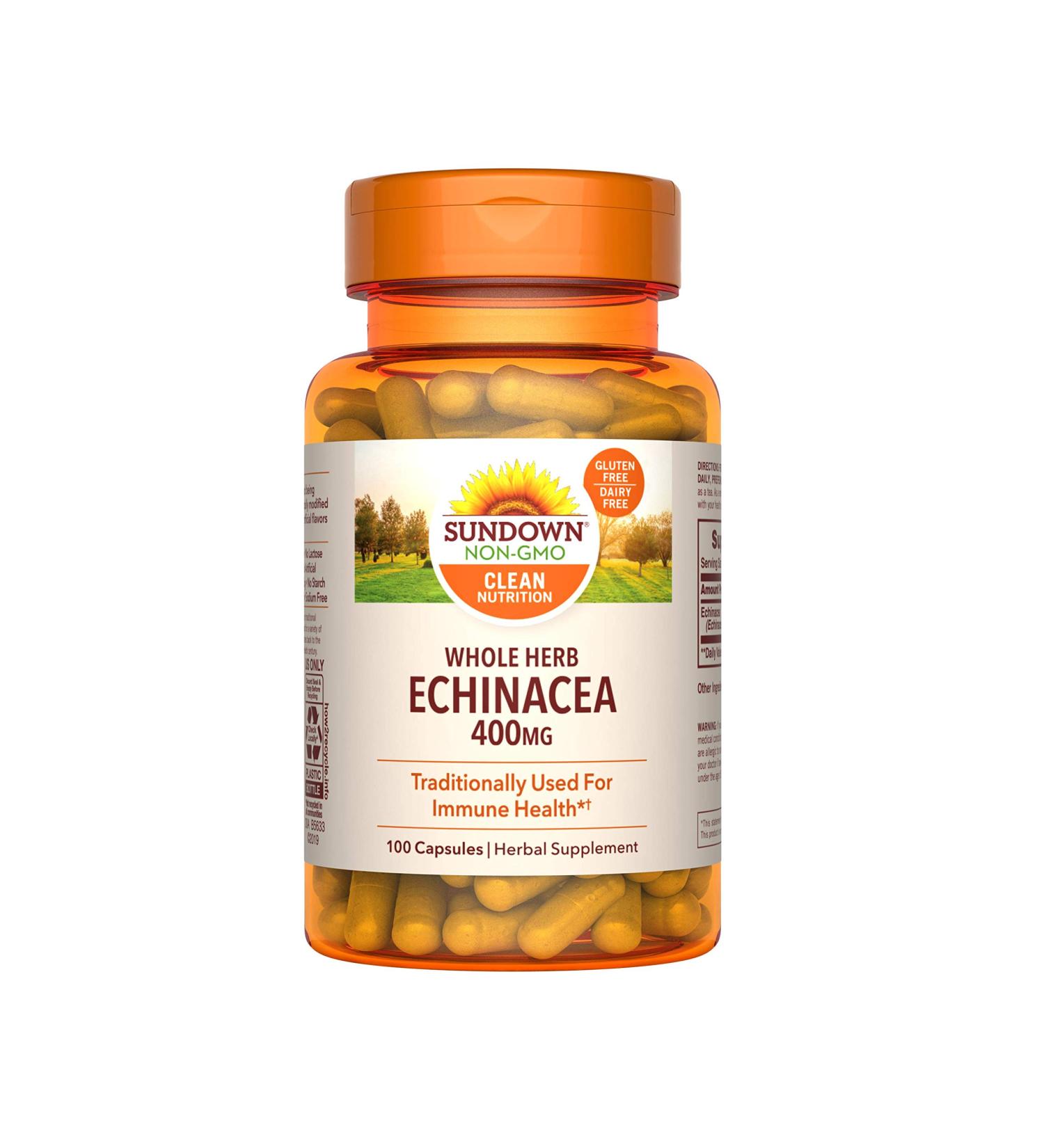 Sundown Naturals Echinacea 400 mg - 100 Whole Herb Capsules for Immune Support - Buy Online on GoSupps.com