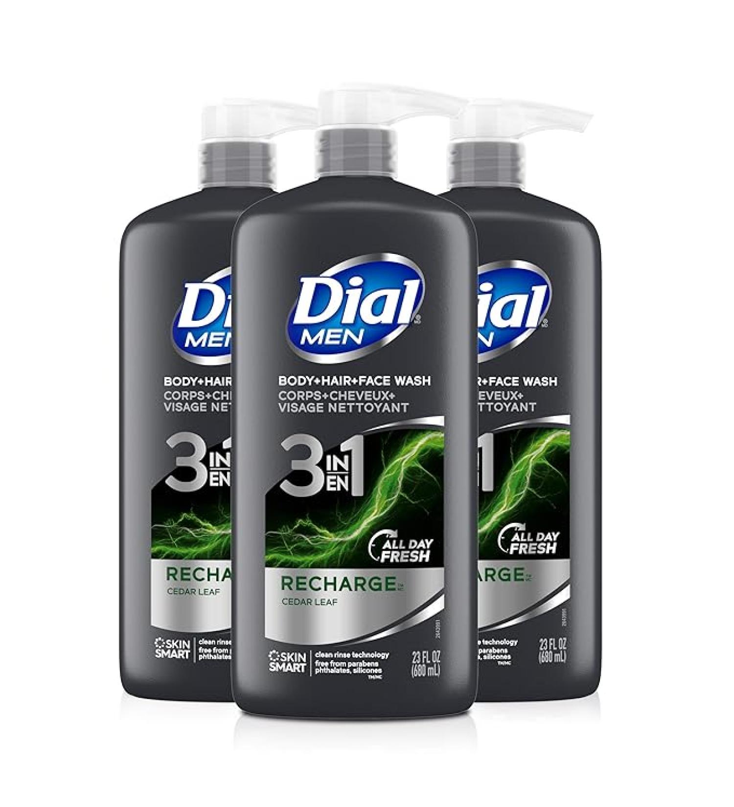 Dial Men 3in1 Body Hair and Face Wash Recharge 69 fl oz (3-23 fl oz Bottles) - Buy Online on GoSupps.com