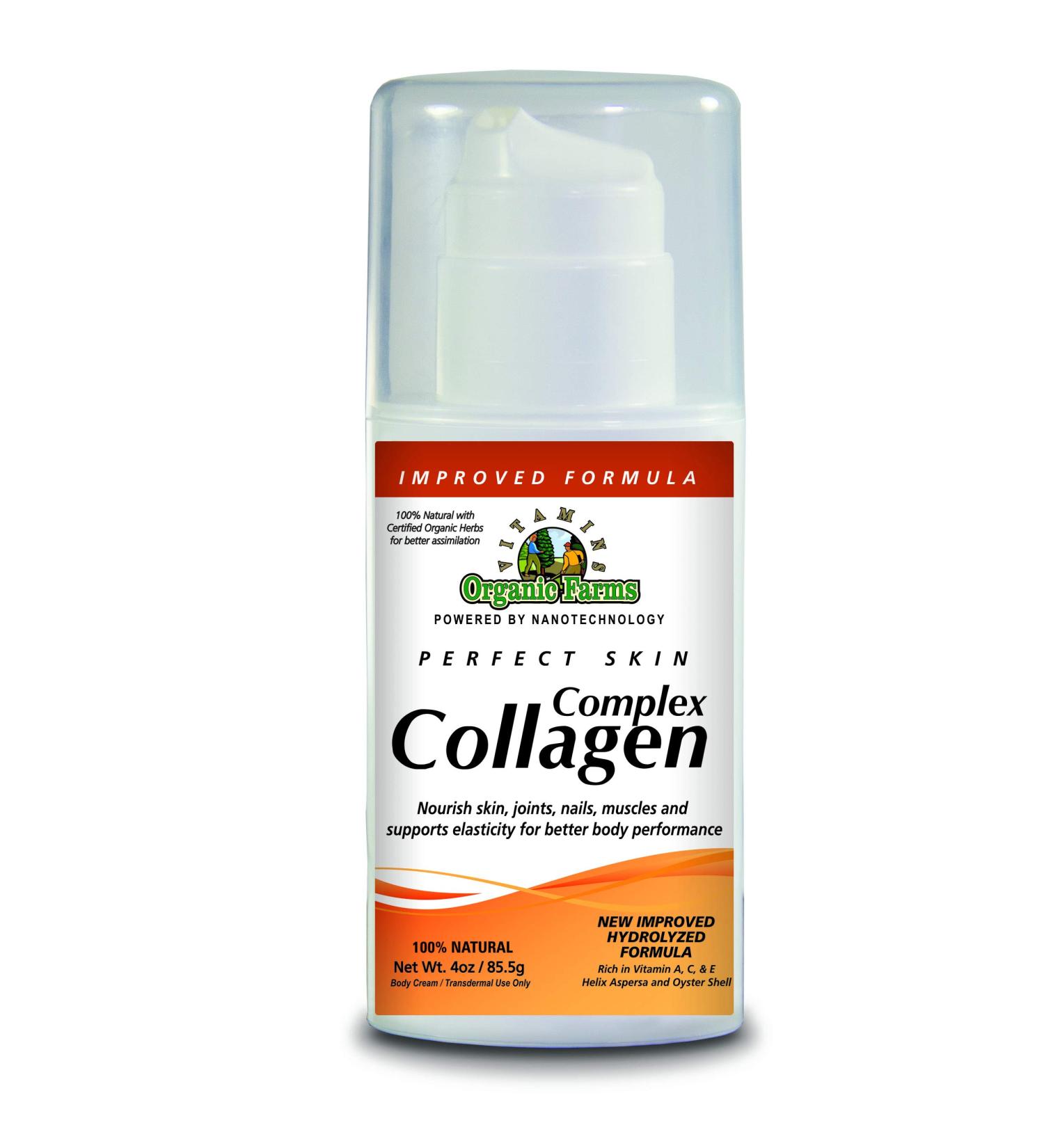 Collagen Hydrolyzed - Perfect Skin - Net Wt. 4oz./ 85.5g Body Cream/Transdermal Use Only - Nourishes and Revitalizes your Body - 100% Natural Improved Formula.