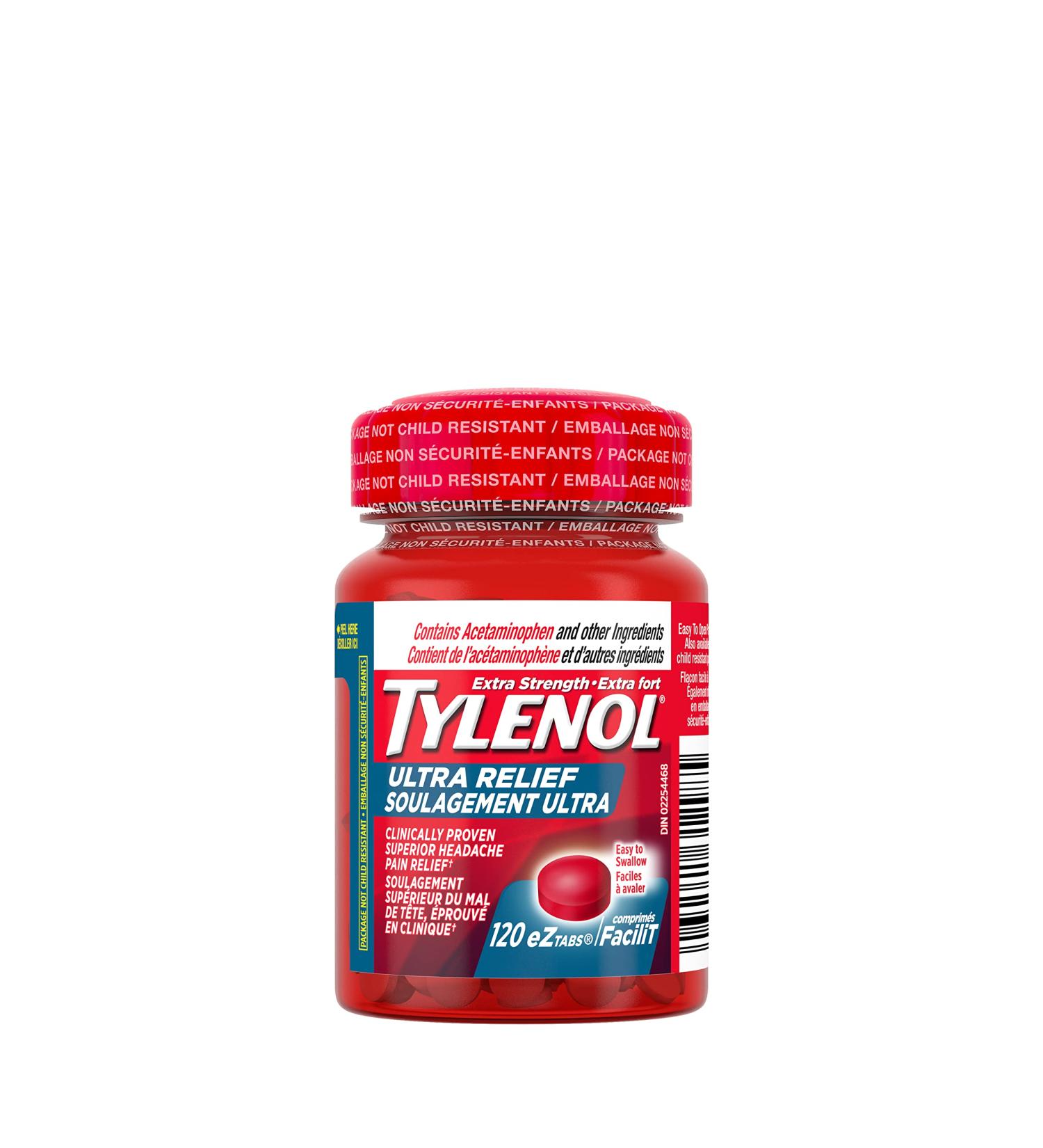 Tylenol Ultra Relief for Headache and Migraine Pain Relief 500 mg Acetaminophen 120 Tablets 120 Count (Pack of 1) - Buy Online on GoSupps.com