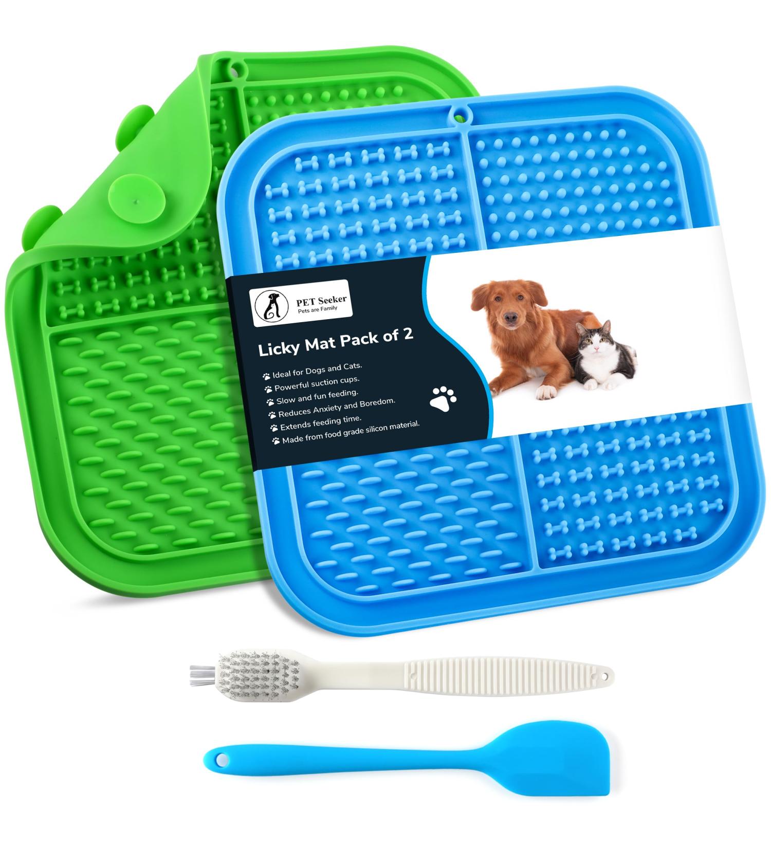 PET Seeker Licky Mats for Dogs with Strong Suction Cups Lick mat for dogs includes Spatula & Brush Specially Designed for Easy Cleaning Premium Dog Food Mat Pack of 2 (Green Blue) - Buy Online on GoSupps.com