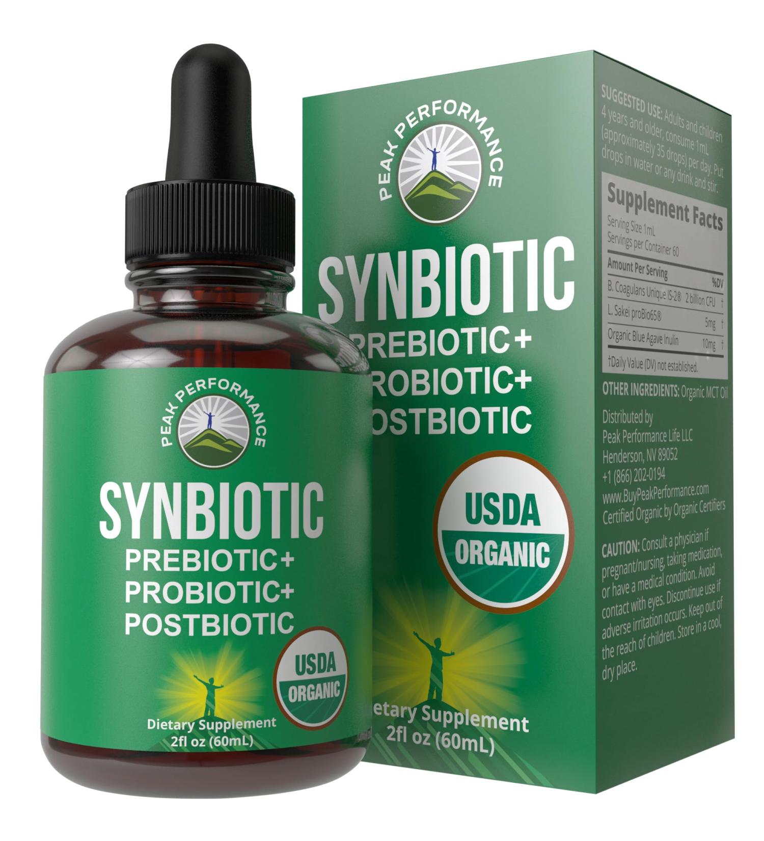 Organic Synbiotic Prebiotics + Probiotics + Postbiotics 3-in-1 Supplement for Women Men & Kids. Pre Pro & Post Biotics Liquid Drops for Gut + Microbiome Balance. Made in USA Vegan Zero Sugar - Buy Online on GoSupps.com