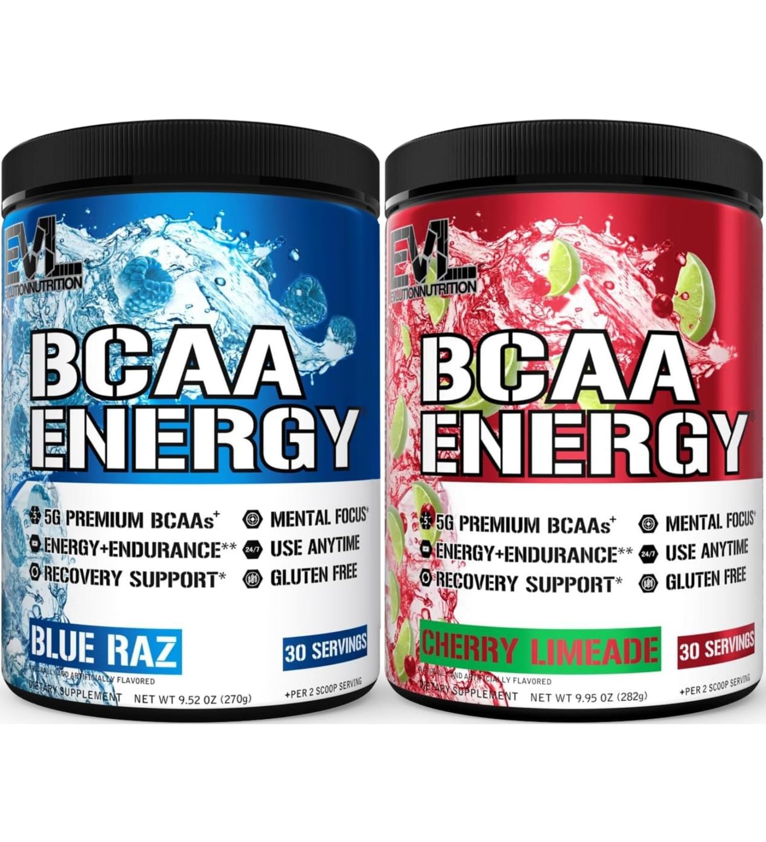 Evlution Replenishing BCAAs Amino Acids Powder for Pre & Post Workout (Blue Raz and Cherry Lime 30 Servings Each) - Buy Online on GoSupps.com