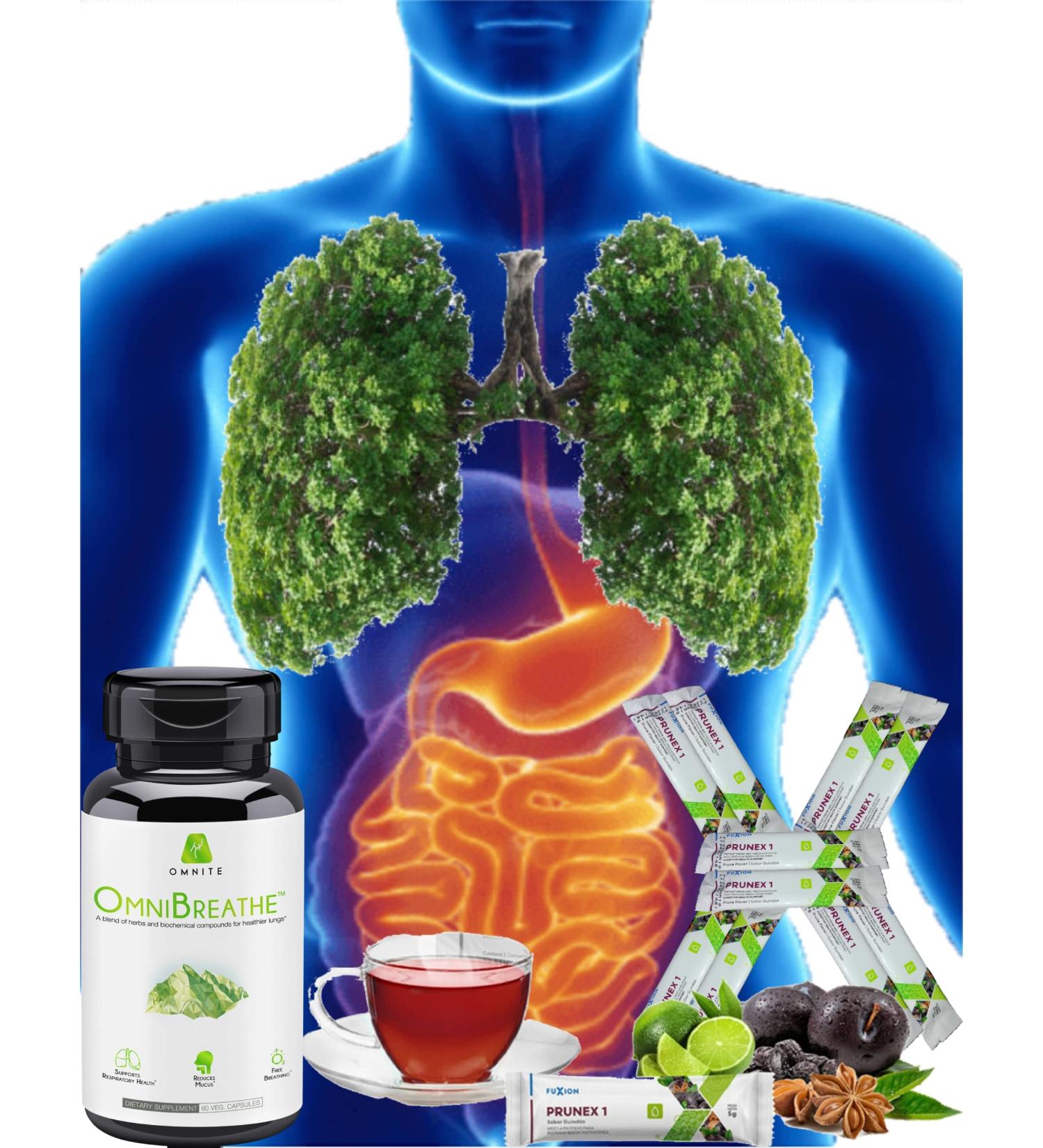FuXion 10-Day Boost Kit w. Possitive Results - Omnibreathe 3 Times w. Meal for Deep Lung Cleanse to Restore Fresh Breathe & Prunex 1 Before Sleep for Gentle Colon Detox to Get Constipation Relief