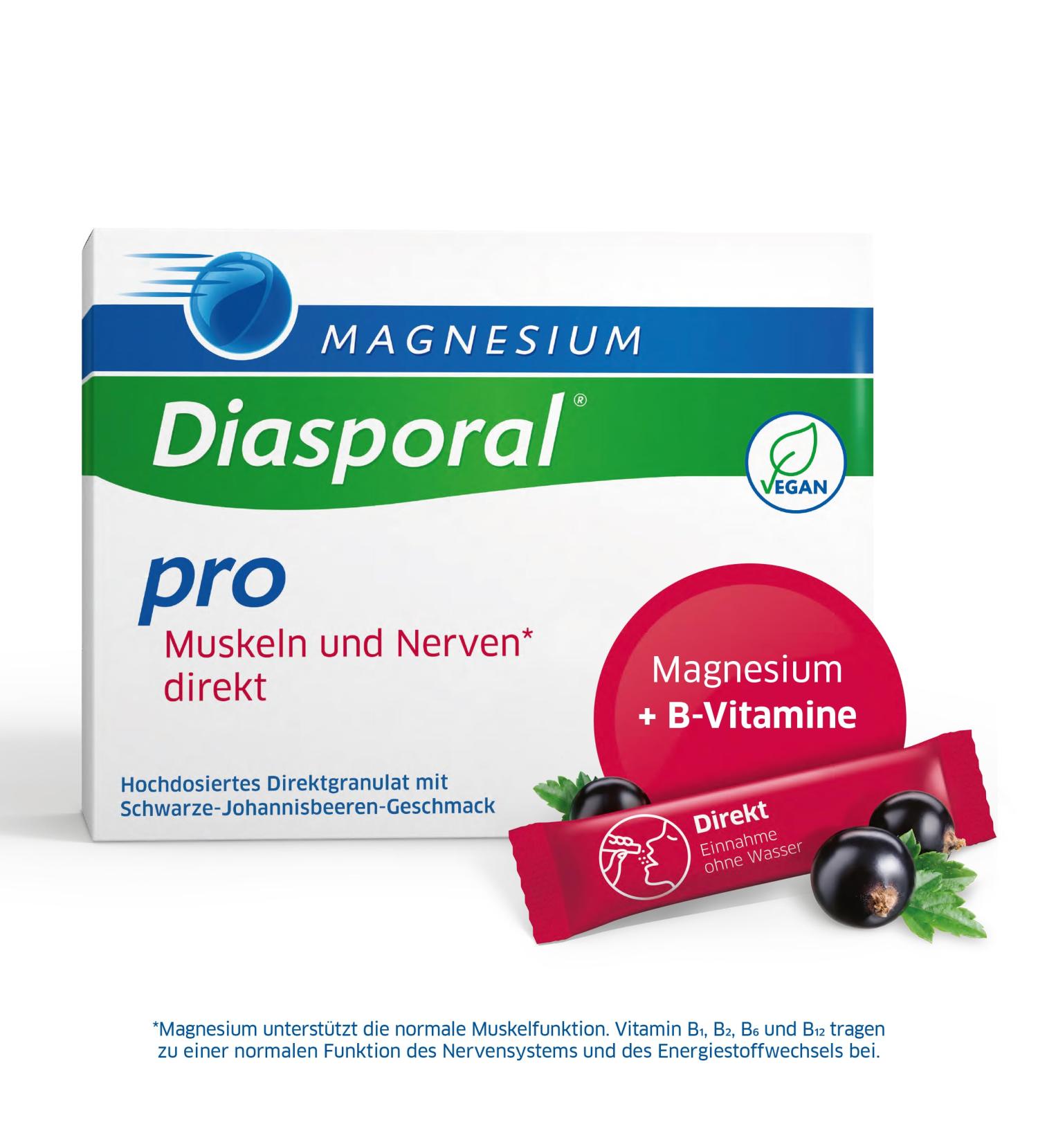 Magnesium-Diasporal Pro Muscles & Nerves - 30 High Dose Sticks with Vitamin B Complex for Optimal Performance - Buy Online on GoSupps.com