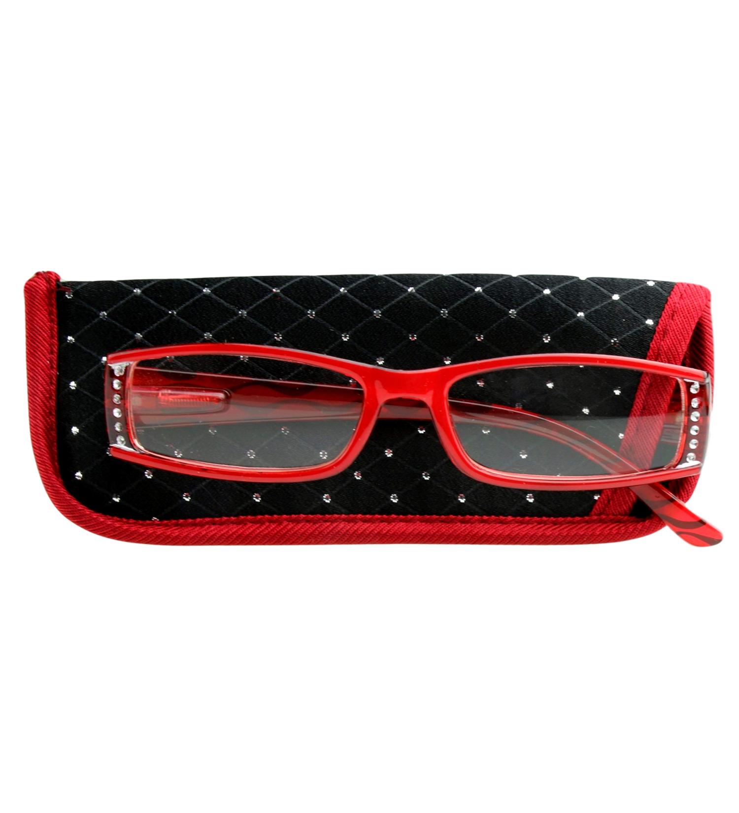 Stylish Designer Reading Glasses for Women - Red Glossy with Rhinestones Spring Hinge Multiple Diopter Options 1.0 to 3.0 - Buy Online on GoSupps.com
