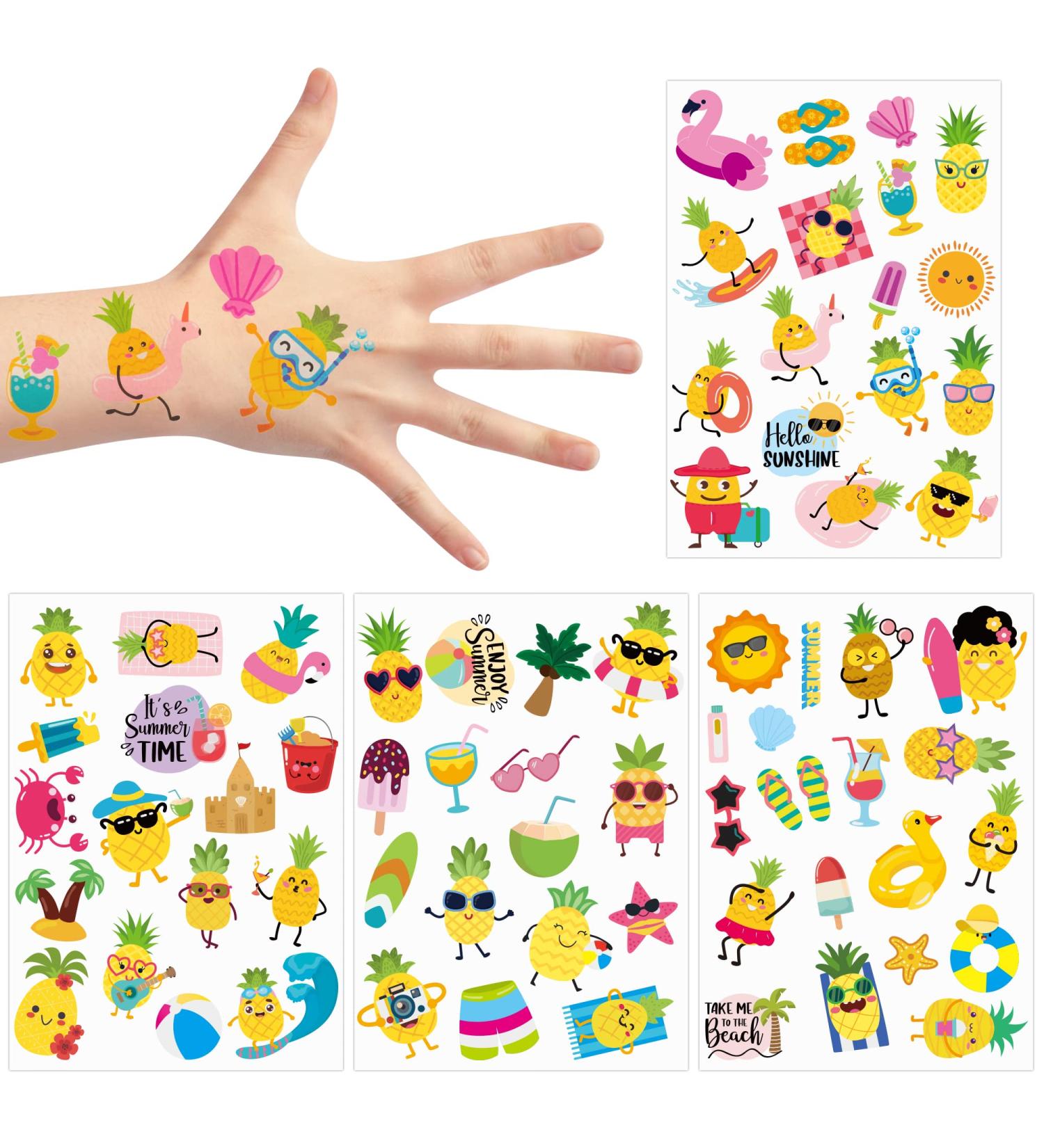 Summer Pineapple Temporary Tattoo for Kids - Flamingo Swim Ring Non-toxic Stickers - Waterproof Body Sticker Art for Beach Party - Boys & Girls - Buy Online on GoSupps.com