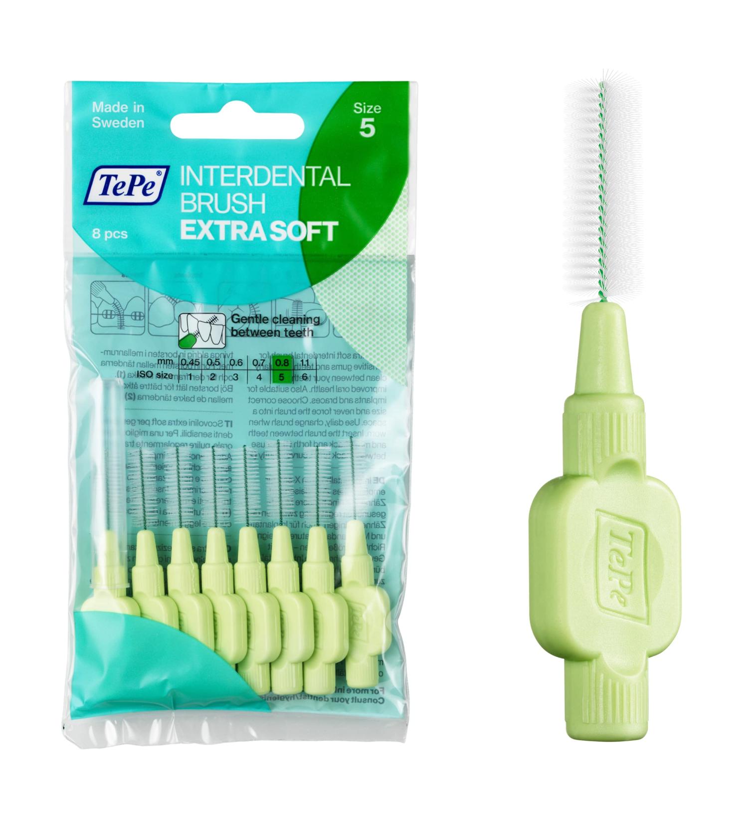 TePe Interdental Brushes Green Extra Soft (0.8mm Size 5) - Pack of 8 Brushes - Buy Online on GoSupps.com