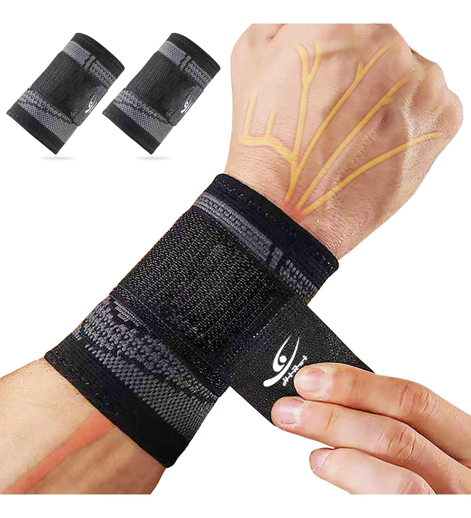 HiRui Wrist Brace 2 Pack - Compression Wrist Wraps for Pain Relief & Support - Adjustable Wristbands for Fitness, Weightlifting, Arthritis - Black Medium - Buy Online on GoSupps.com