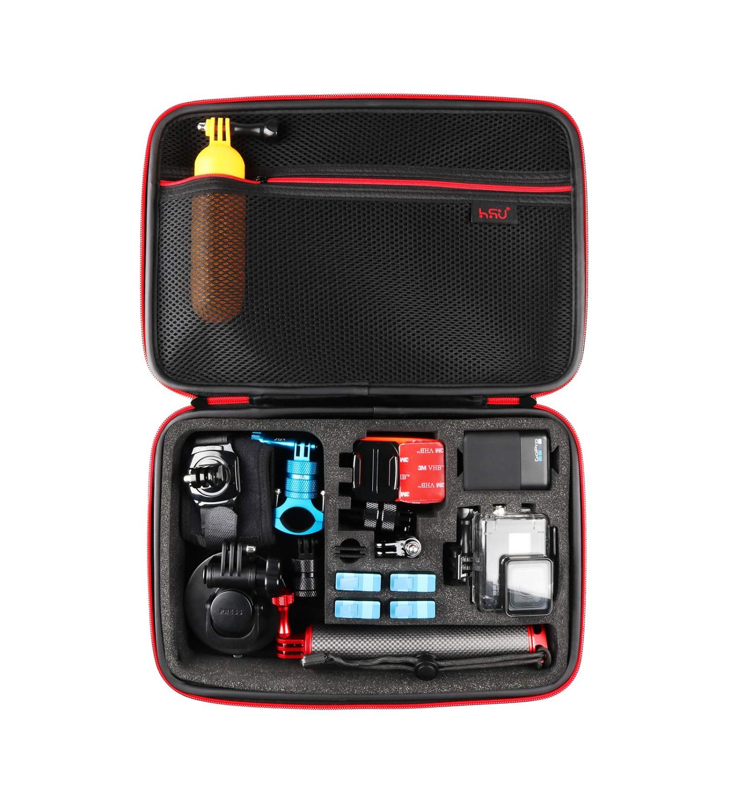 HSU Large Carrying Case for GoPro Hero 11-2 & Accessories - Red | Customizable Interior, Carry Handle & Carabiner Loop - Buy Online on GoSupps.com