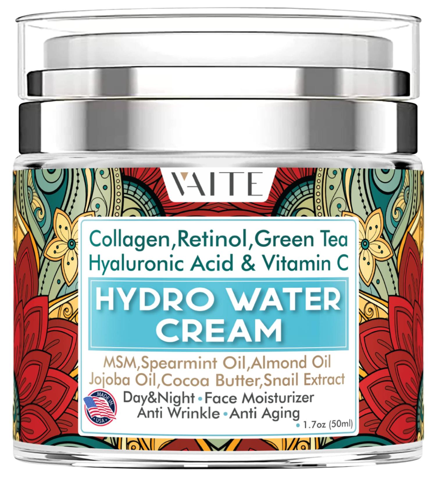 VAITE Hyaluronic Acid Moisturizer Cream for Dry Skin - Facial Care for Men and Women - Hydrating Booster with Collagen, Retinol, and Green Tea - Vita-Infused Daily Skincare - Buy Online on GoSupps.com