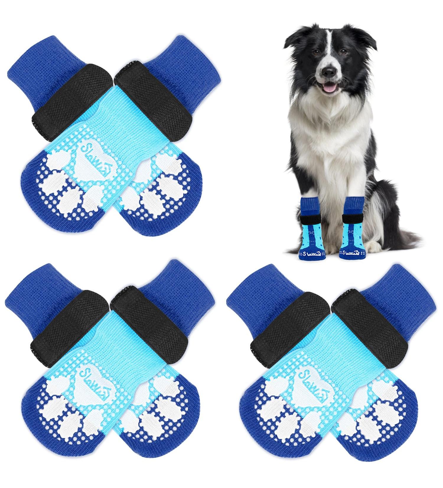 Eyein Double-Sided Anti-Slip Dog Socks 3 Pairs of Soft Paw Protection with Adjustable Velcro for Hardwood Floors Blue Size S - Buy Online on GoSupps.com