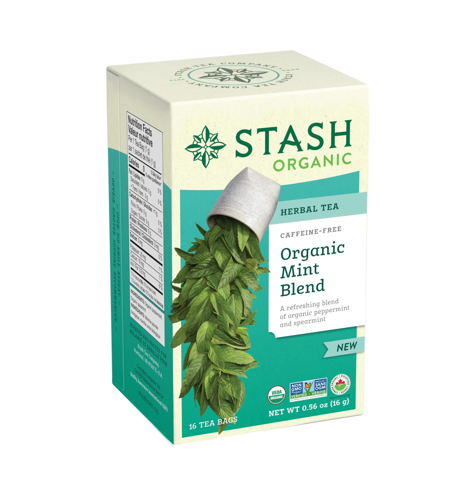 Stash Tea Organic Mint Blend Caffeine-Free Non-GMO Project Verified Serve Hot or Iced 96 Tea Bags 16 count (6 pack) - Buy Online on GoSupps.com