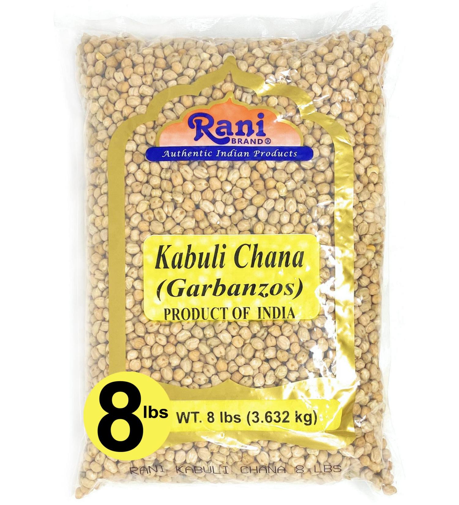 Rani Garbanzo Beans (Kabuli Chana) 8lbs | All Natural, Vegan, NON-GMO | Indian Origin | Gluten Friendly - 8 Pound Pack - Buy Online on GoSupps.com
