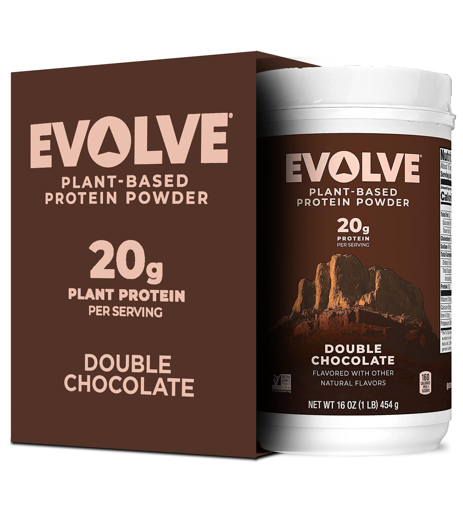 Evolve Plant Based Protein Powder - Double Chocolate, 20g Vegan Protein, Dairy Free, Non-GMO - 1 lb - Buy Online on GoSupps.com