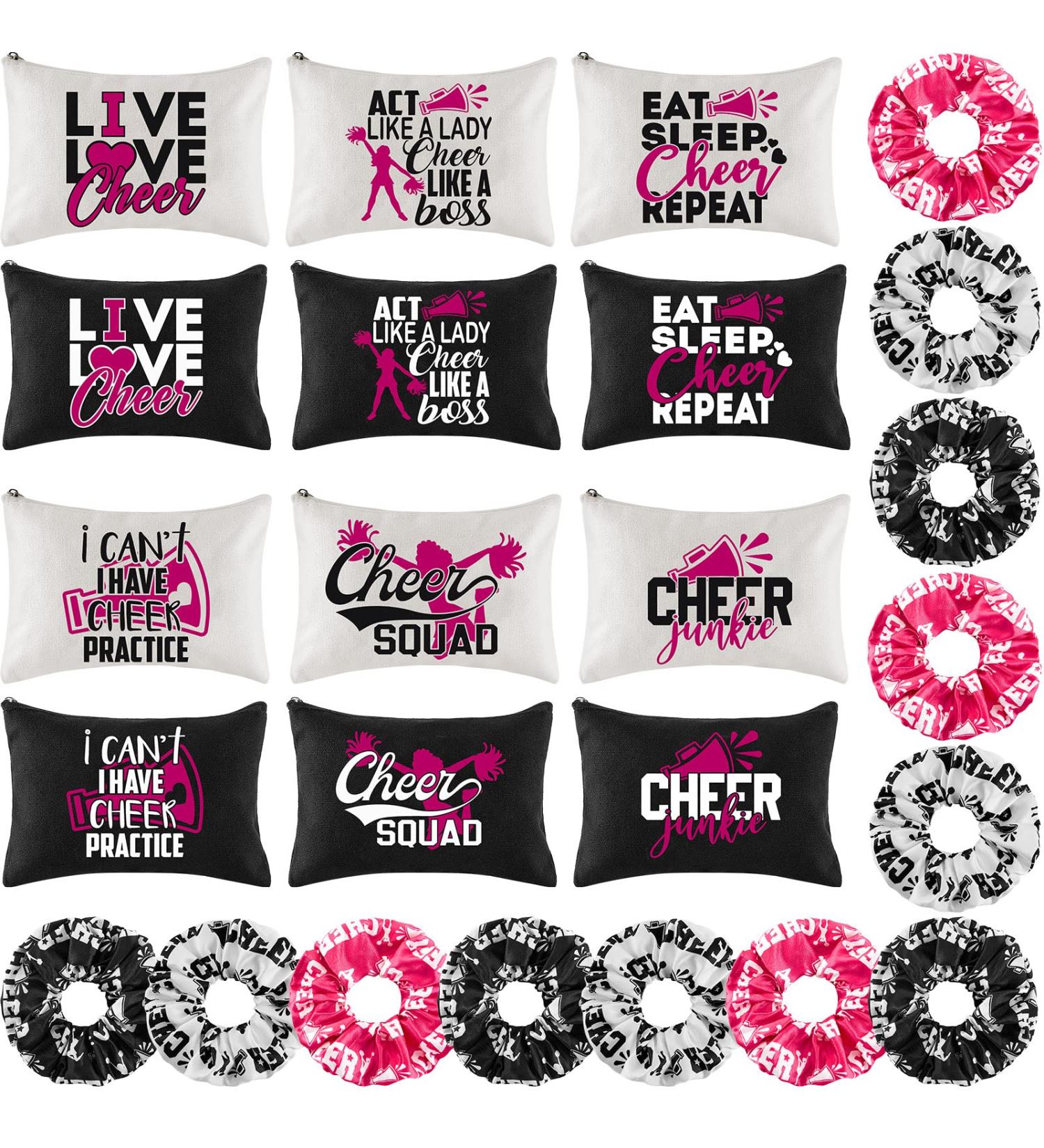 24 Pieces Cheer Bags for Cheerleaders Cheer Scrunchies Canvas Cheer Makeup Bags Cases Portable Travel Cheerleading Makeup Bag Cheer Elastic Scrunchies for Girls Cheerleaders Hair Ties Cheer Gifts - Buy Online on GoSupps.com