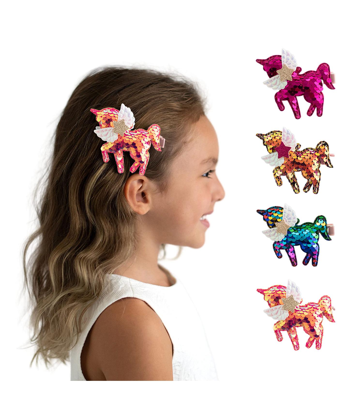 Summer Crystal Unicorn Alligator Hair Clips for Women and Girls - Set of 4 Sequins MHHP Clips for Birthday, Daily, Holiday Party - Perfect Gift Idea - Buy Online on GoSupps.com