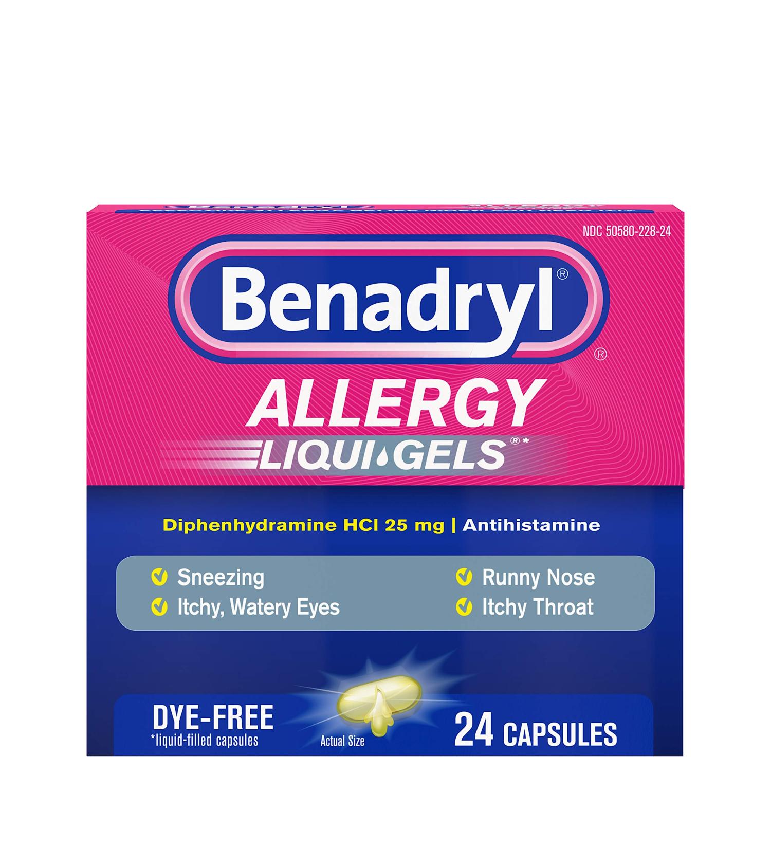 Benadryl Allergy Dye-Free 25 mg Liqui-Gels 24 ea - Pack of 3 | Non-Drowsy Relief - Buy Online on GoSupps.com