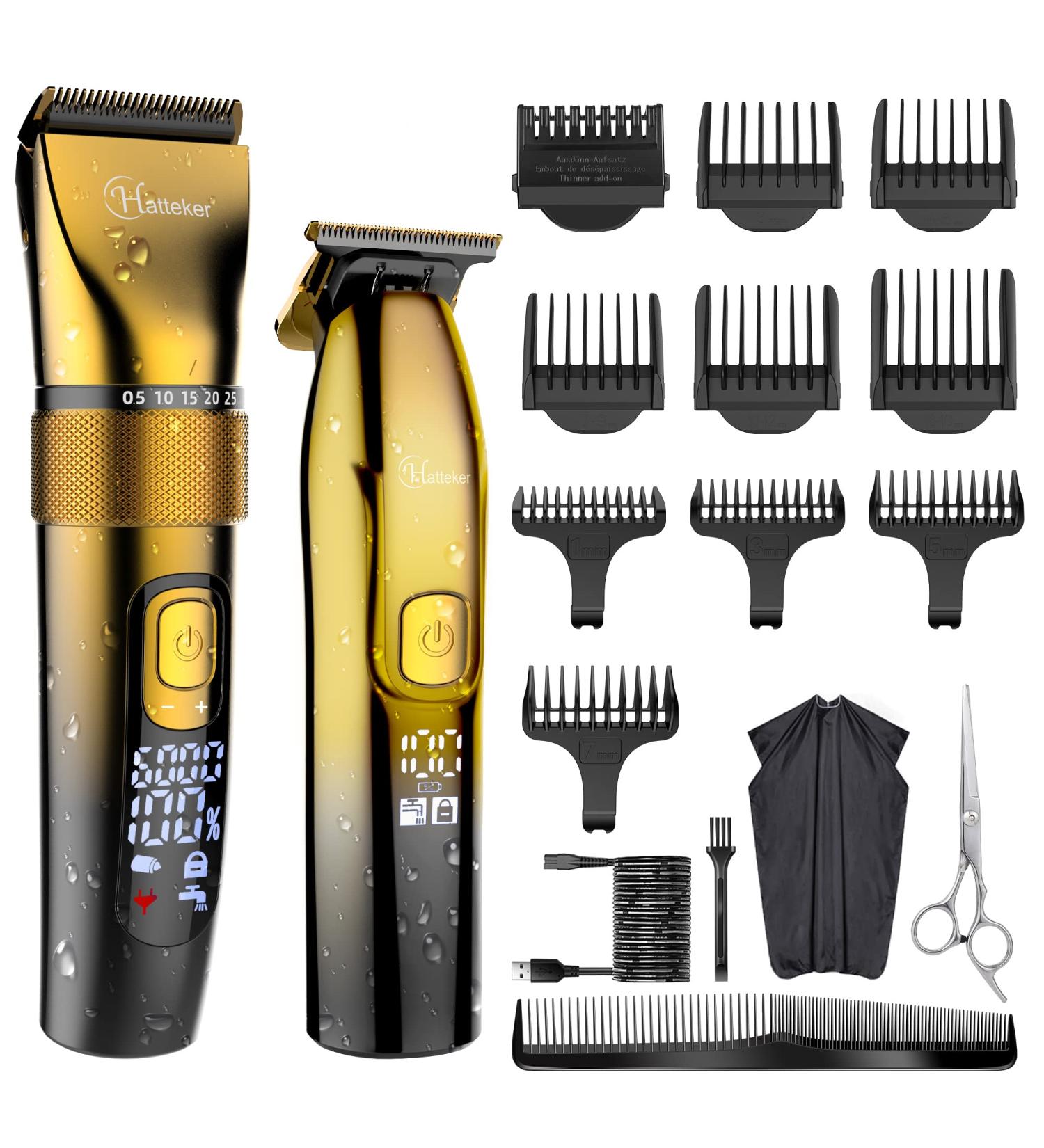 Hatteker Professional Hair Clippers and T-Blade Trimmer Kit for Men - Gold 17 Piece Set | Cordless Beard Barber Clipper, Haircut Grooming Kit, IPX7 Waterproof - Buy Online on GoSupps.com