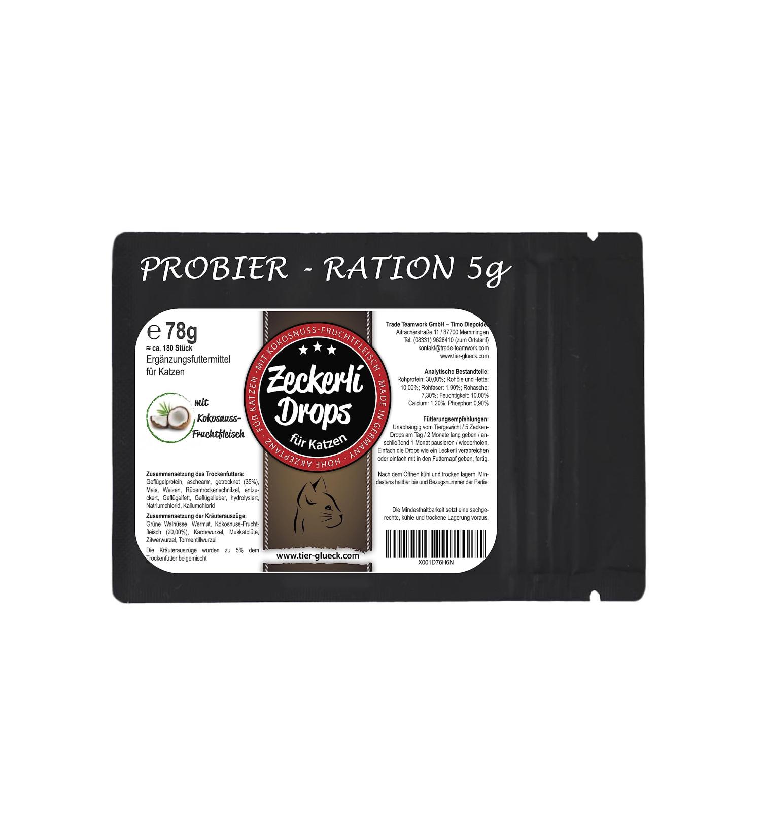 Trade Teamwork Zeckerli - Herbal Drops for Cats (5g Trial Pack) | Natural Coconut Green Walnut & Card Root Treats | Made in Germany - Buy Online on GoSupps.com