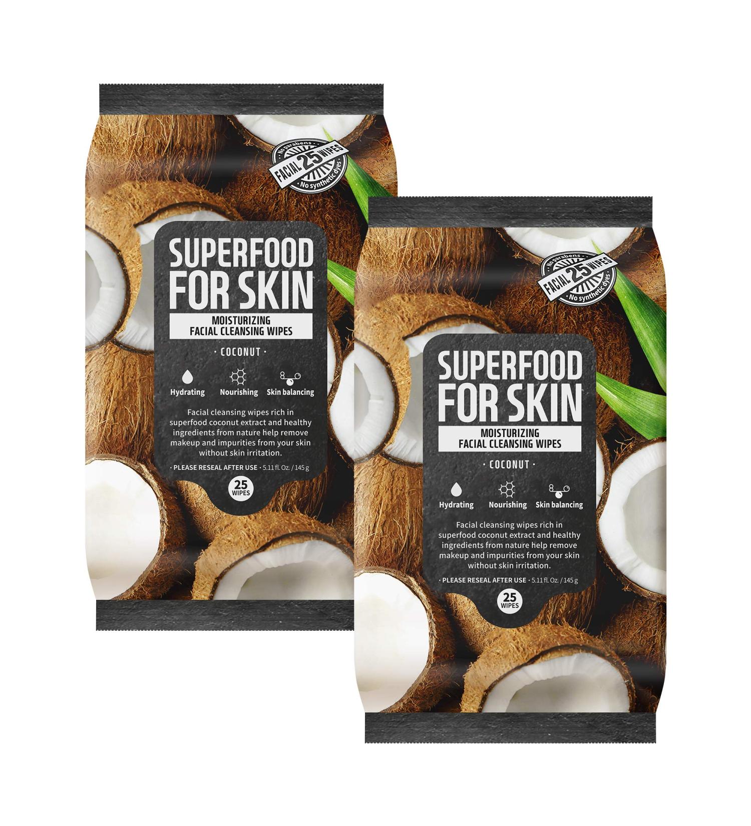FARMSKIN Coconut Facial Cleansing Wipes - 25 Count (Pack of 2) - Gentle Makeup Removal & Hydrating Skincare - Buy Online on GoSupps.com