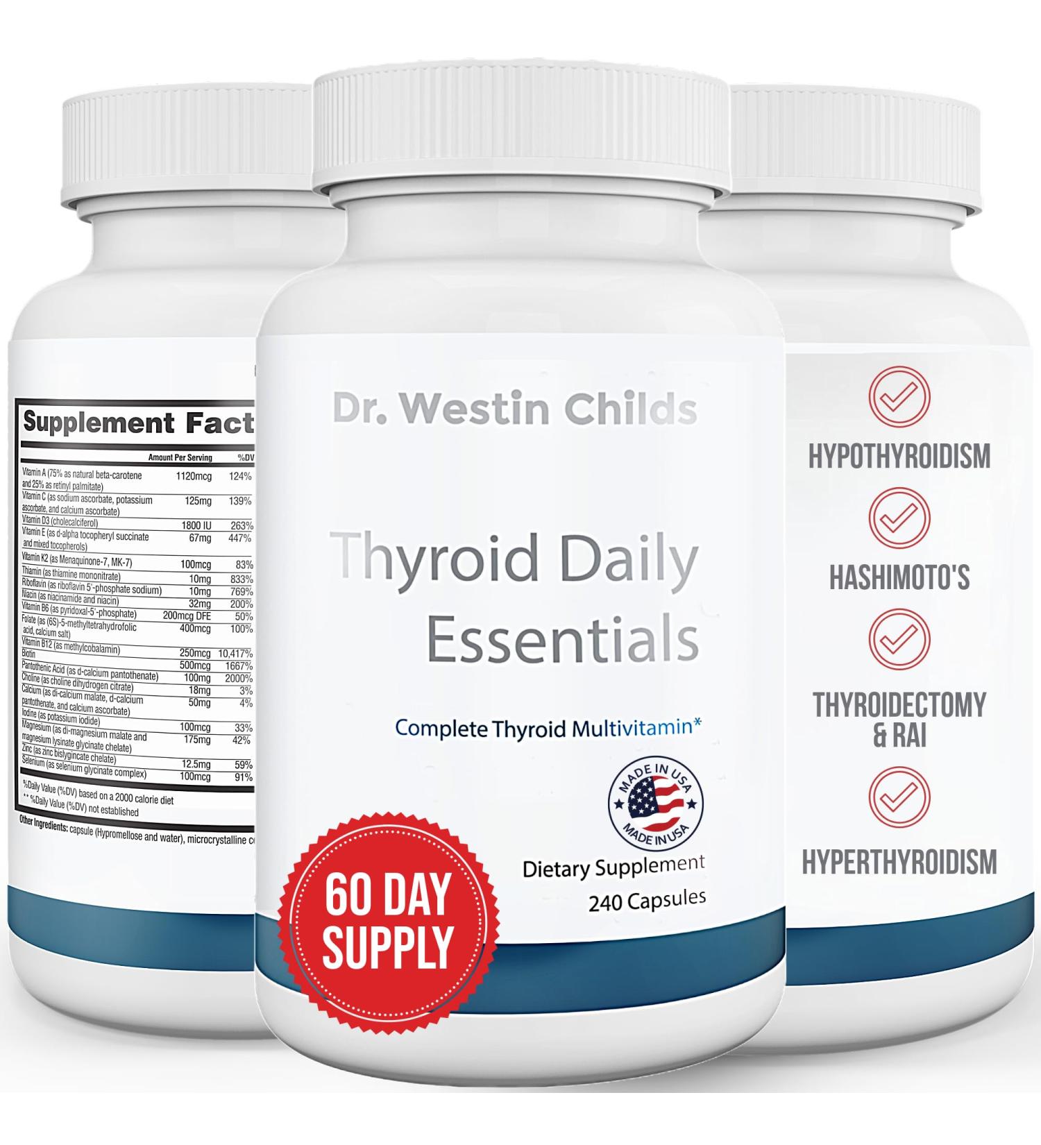 Dr. Westin Childs - Thyroid Daily Essentials - Multivitamin for Women & Men with Immune & Stress Support - Iodine Zinc Selenium Fulvic Acid Activated B Vitamins K2 L-Tyrosine Rhodiola - 240 Ct - Buy Online on GoSupps.com