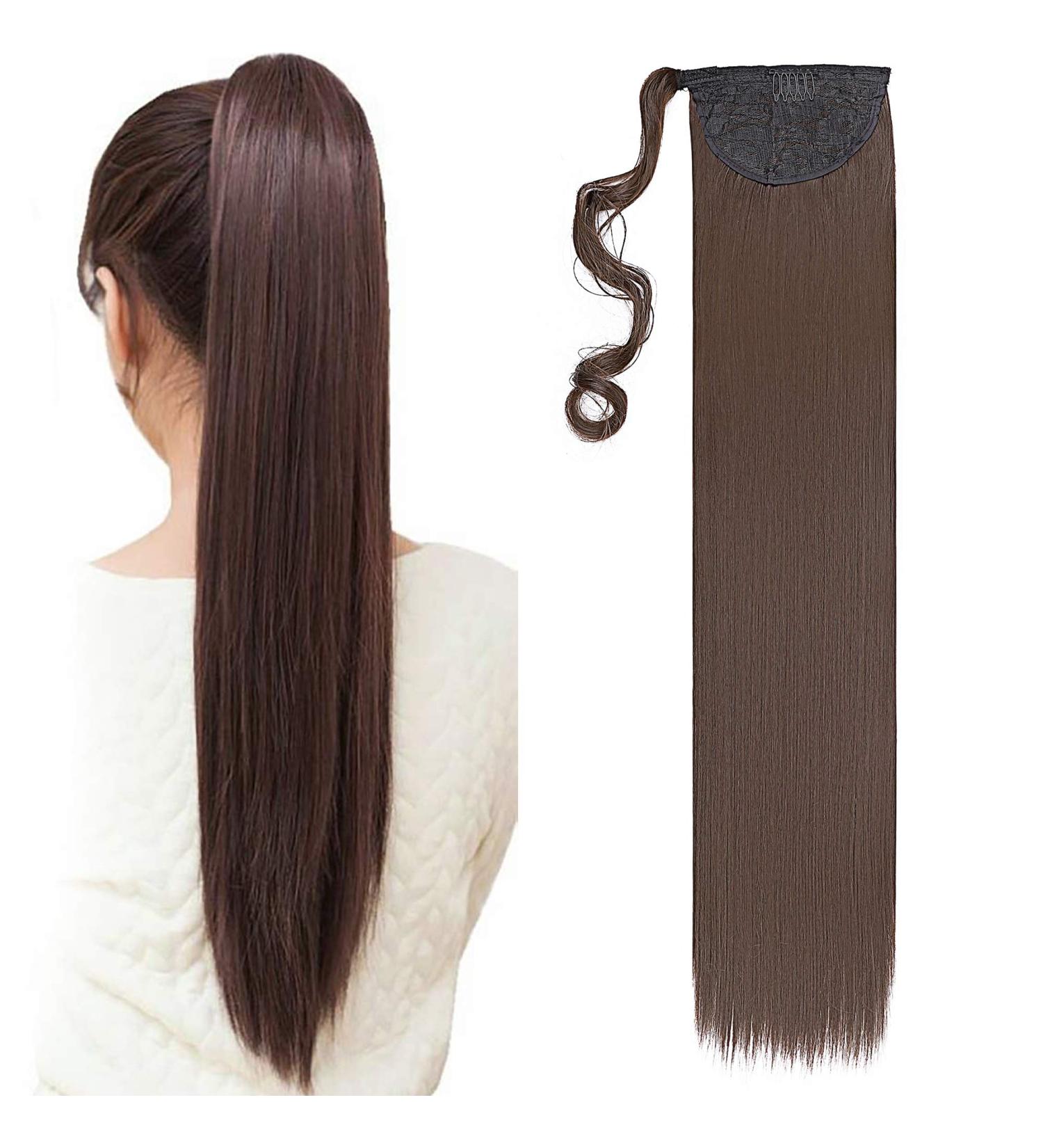 80cm Medium Brown Ponytail Extensions - Clip In Real Hair Braid Art - Long Smooth Hair (1 Pack) - Buy Online on GoSupps.com
