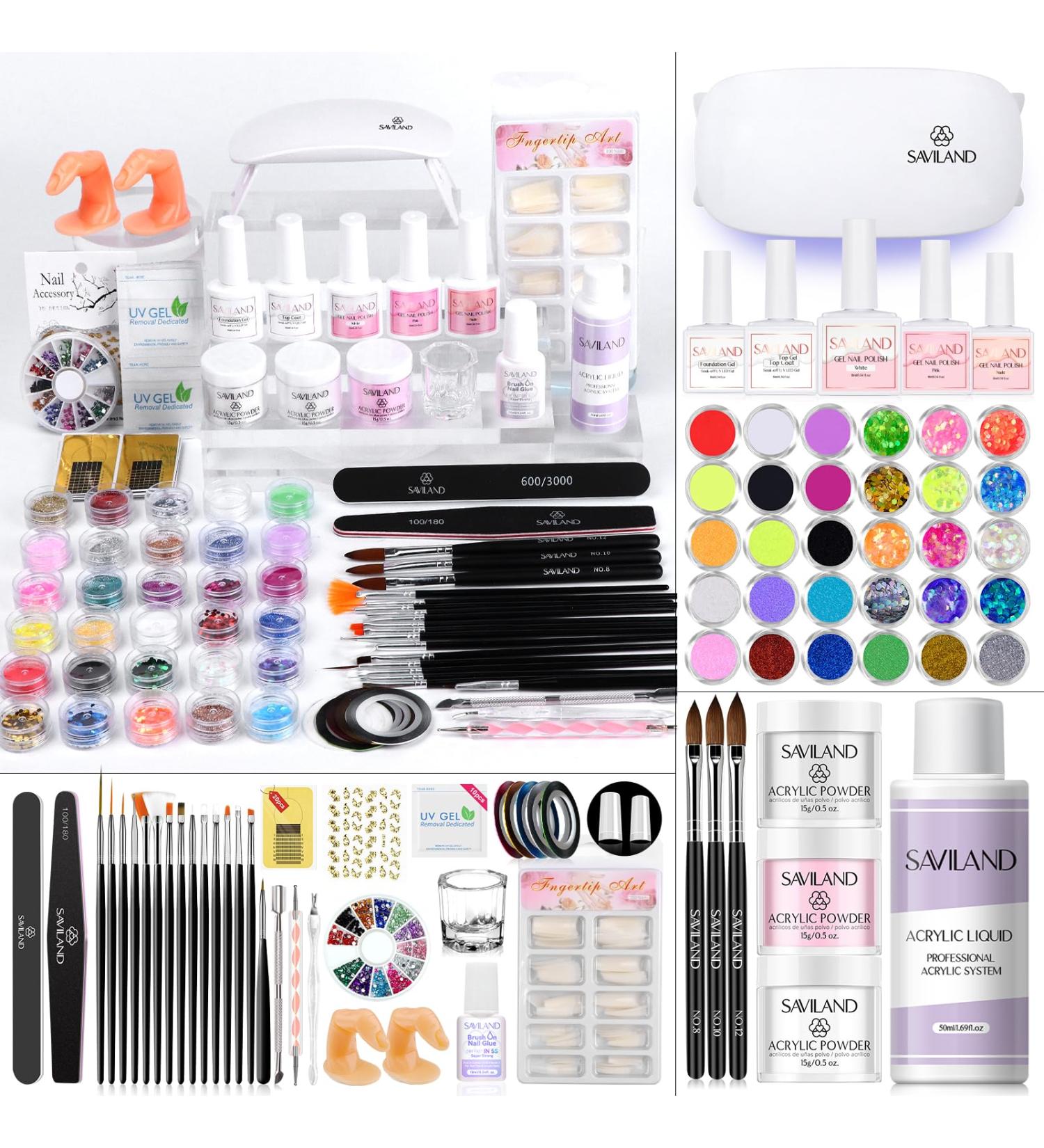 Saviland Acrylic Nail Kit for Beginners: Keratin Acrylic Powder Pure EMA Monomer Liquid Acrylic Nail Brush Foldable Nail Lamp Half Cover Acrylic Nails Training Manicure Nail Tools Home DIY Starter - Buy Online on GoSupps.com