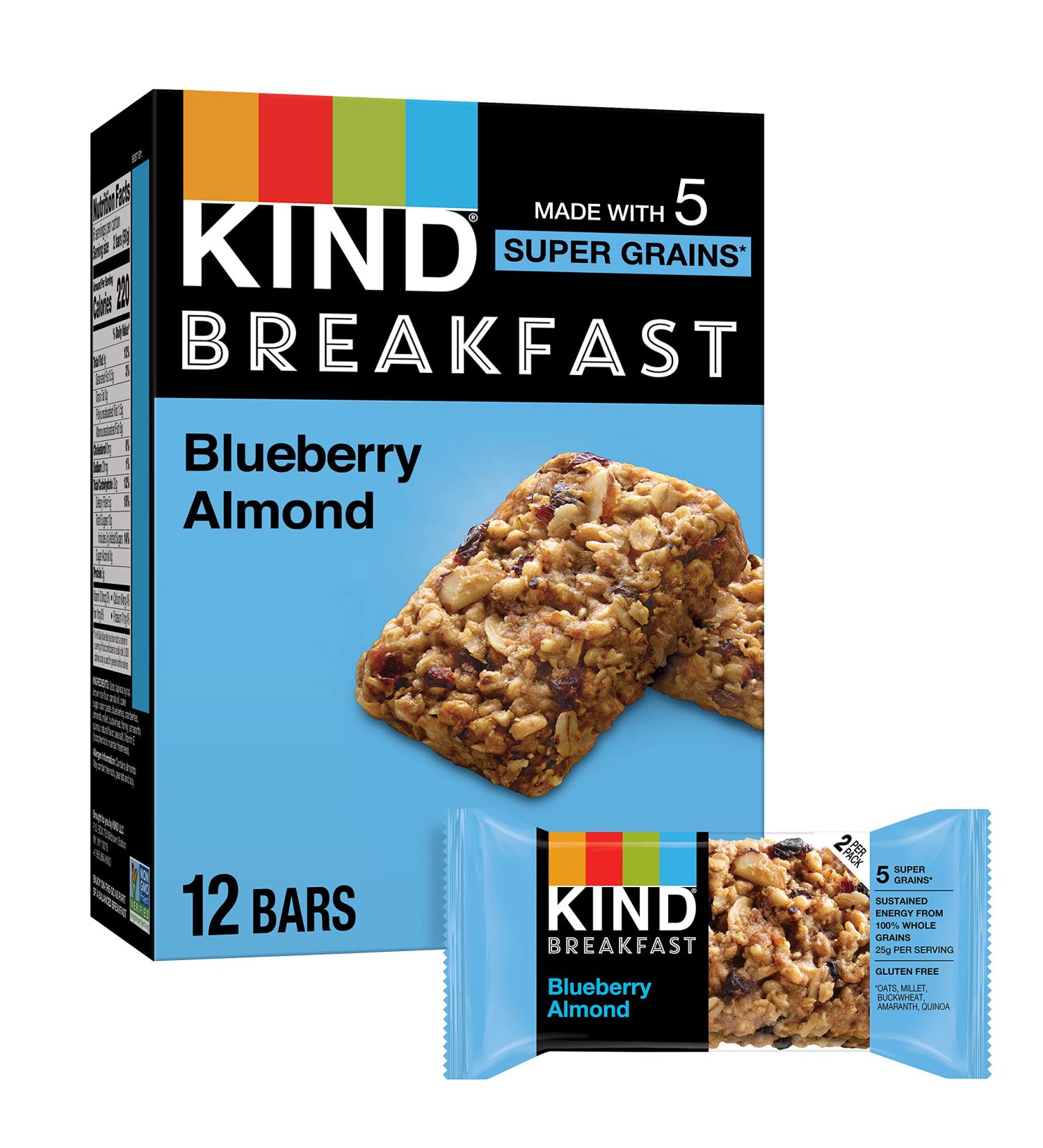 KIND Breakfast  Healthy Snack Bar  Blueberry Almond  Gluten Free Breakfast Bars  100% Whole Grains  1.76 OZ Packs (6 Count) - Buy Online on GoSupps.com