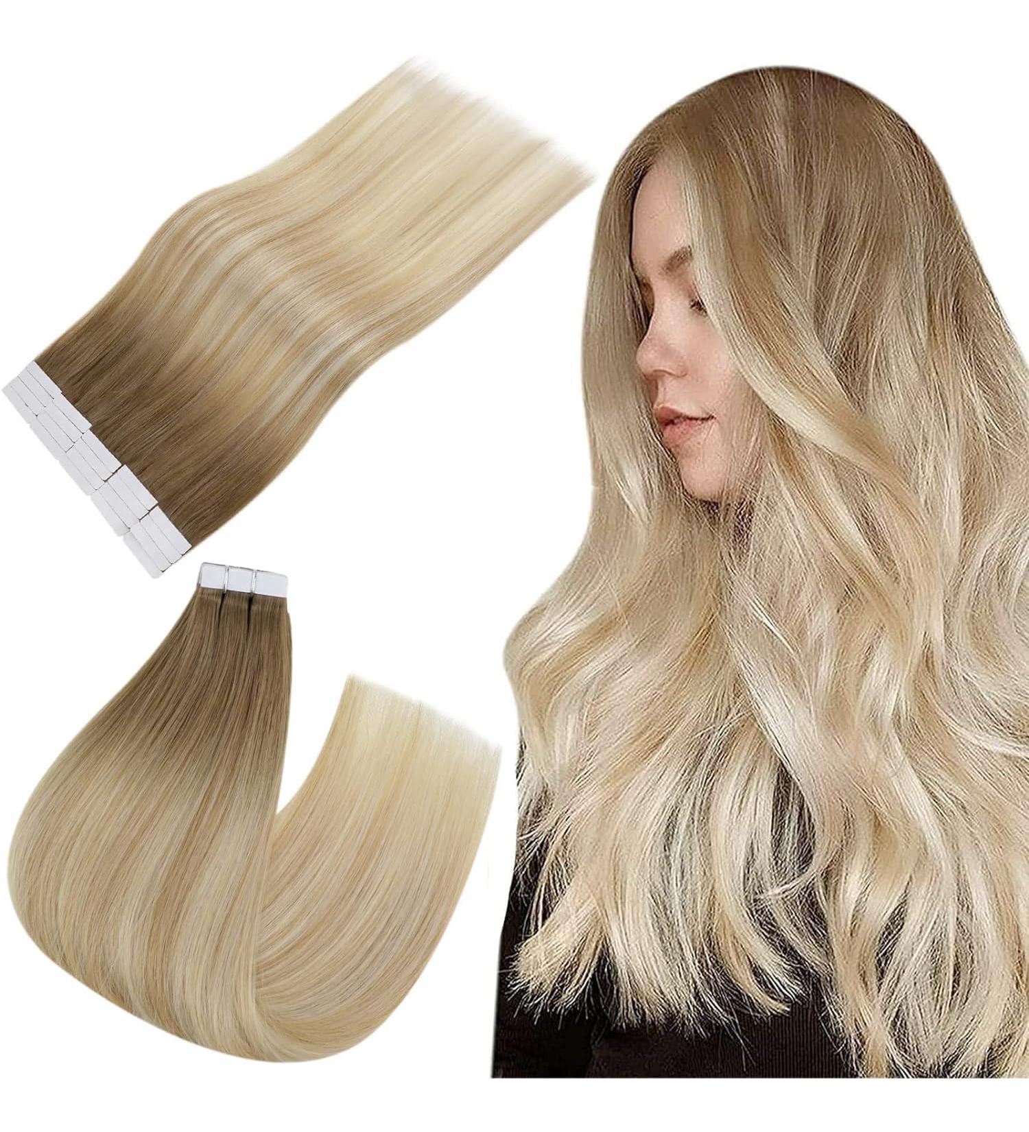 Easyouth Brown to Blonde Ombre Tape in Hair Extensions - 24 Inch Real Human Hair - 20Pcs 50g - #6/27/60 - Buy Online on GoSupps.com