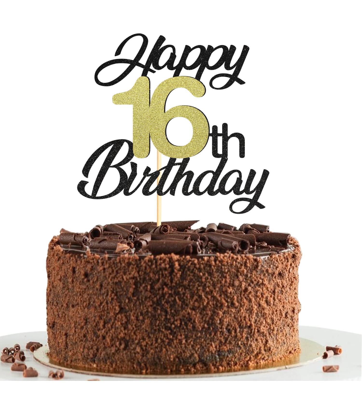 Sumerk 16th Birthday Cake Attachments - Gold & Black Decoration Accessories - Perfect for 16th Birthday Parties - 1 Pack Cake Lid Included - Buy Online on GoSupps.com