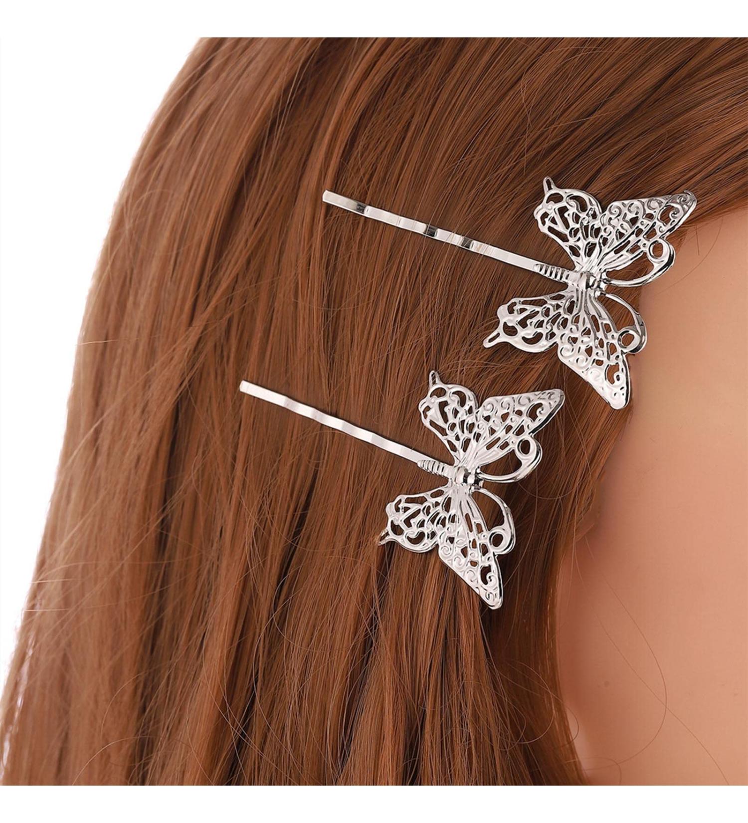 Yheakne Hollow Butterfly Hair Clip Pin Vintage Silver Hair Clip French Butterfly Retro Bobby Pins Decorative Hair Accessories for Women and Girls 2 Pieces - Buy Online on GoSupps.com