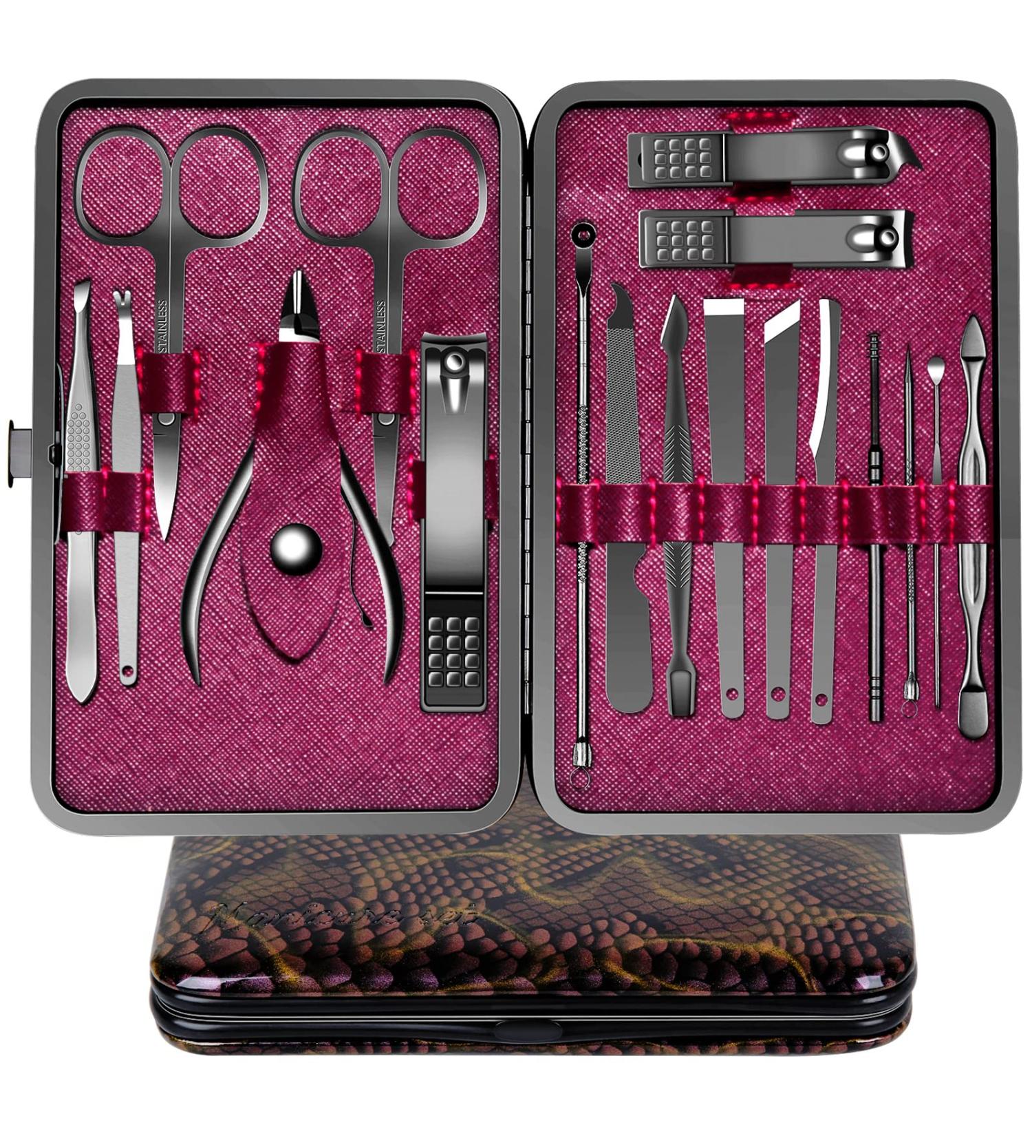 18Pcs Stainless Steel Manicure Set Professional Pedicure Care Kit for Women - Travel/Home Nail Clippers & Tools (Fuchsia) - Buy Online on GoSupps.com