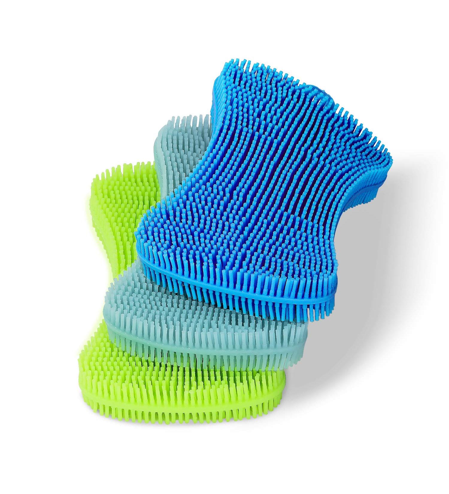 Silicone Sponge Dish Washing Kitchen Gadgets Brush (3 Pack) Blue+Grey+Green - Geloo - Buy Online on GoSupps.com