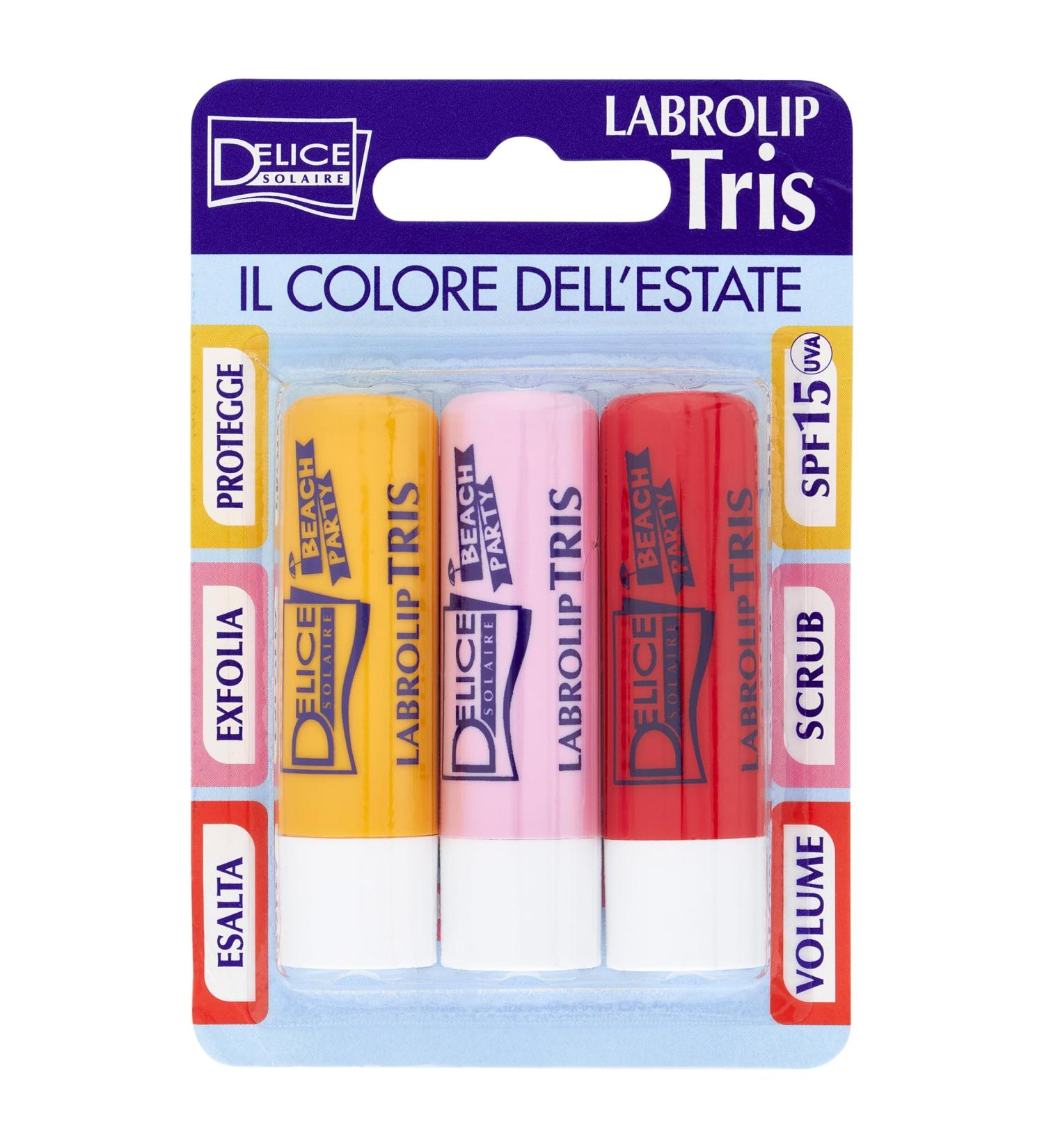 Delice Solaire Delice Solaire Beach Party | Lip Tris Protection SPF15 UVA Exfoliating & Volumising Scrub 5 ml x3